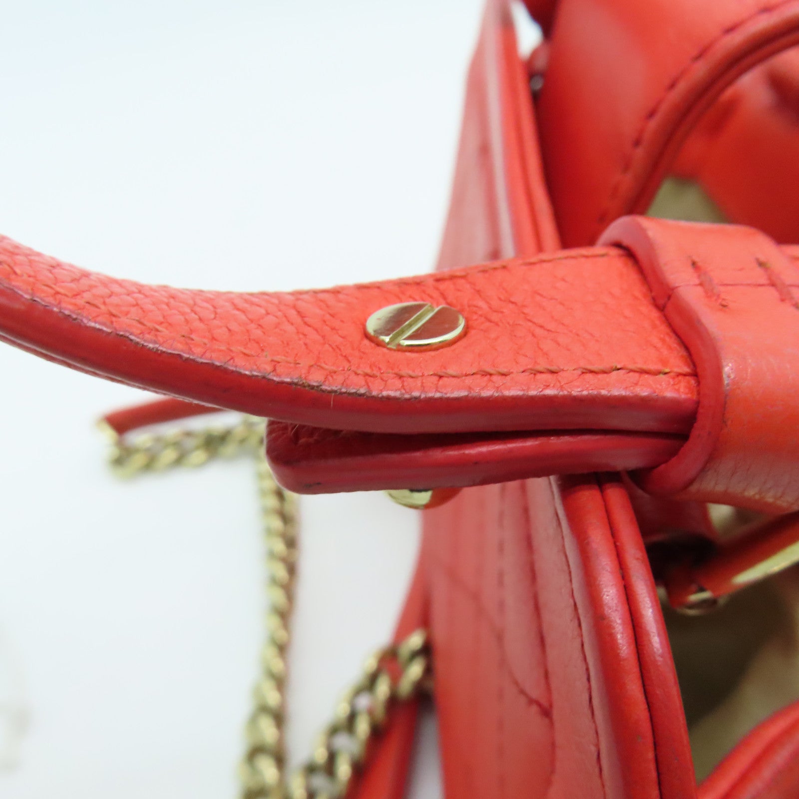 CHANEL 【清倉大減價】菱格牛皮皮革2Way Shoulder金扣手挽肩背兩用袋橙紅色