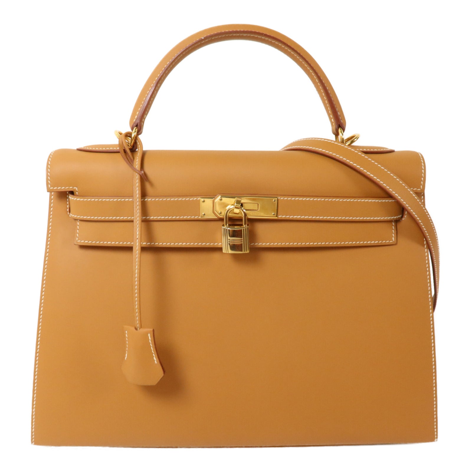 HERMES Box Calf皮革Kelly 32手挽肩背兩用袋Gold