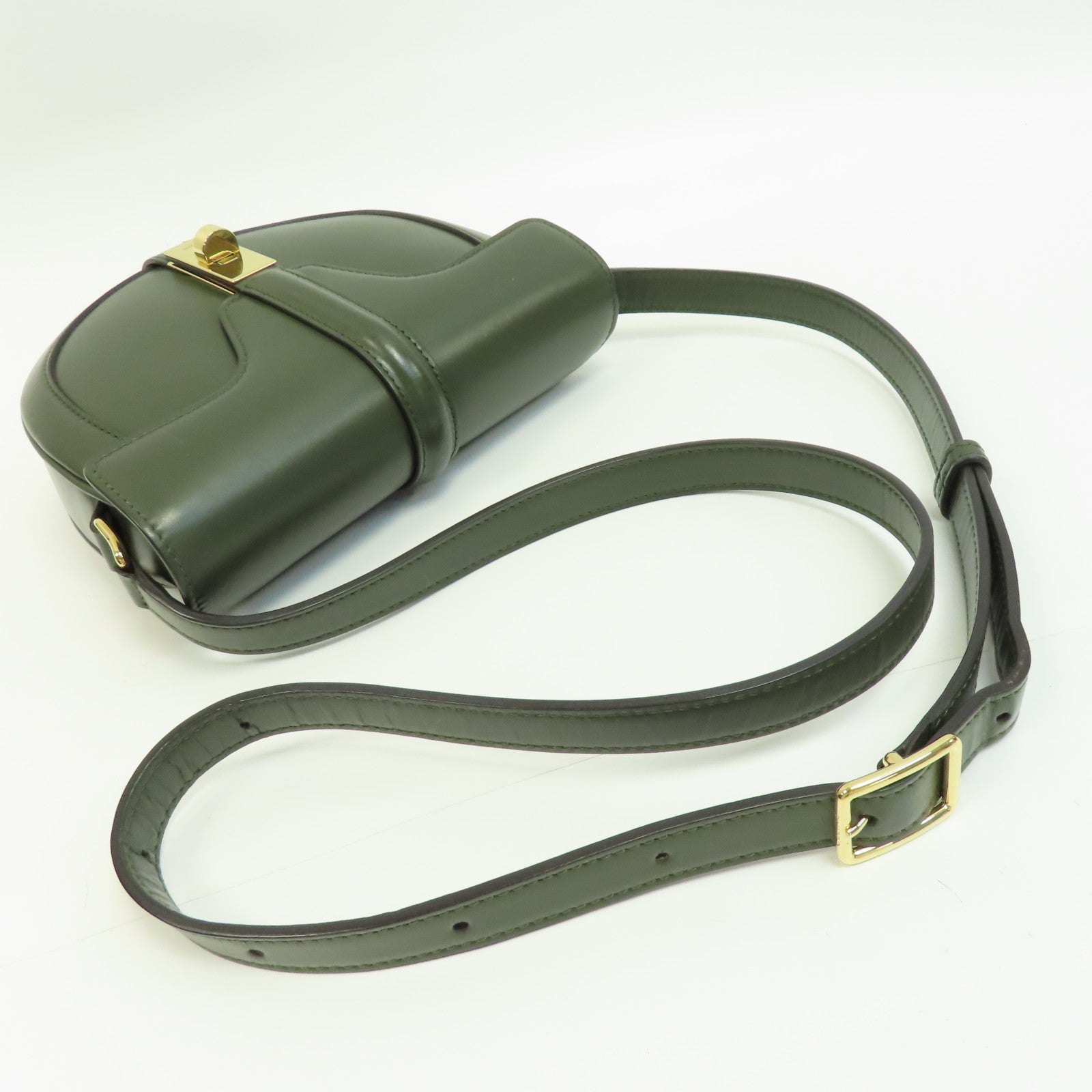CELINE 牛皮皮革Small Besace 16金扣肩背袋綠色