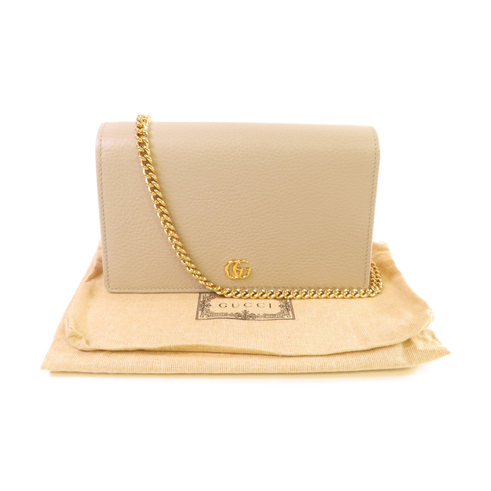 GUCCI 牛皮皮革GG Marmont Mini Chain Bag金扣鏈帶肩背袋灰色/粉紅色