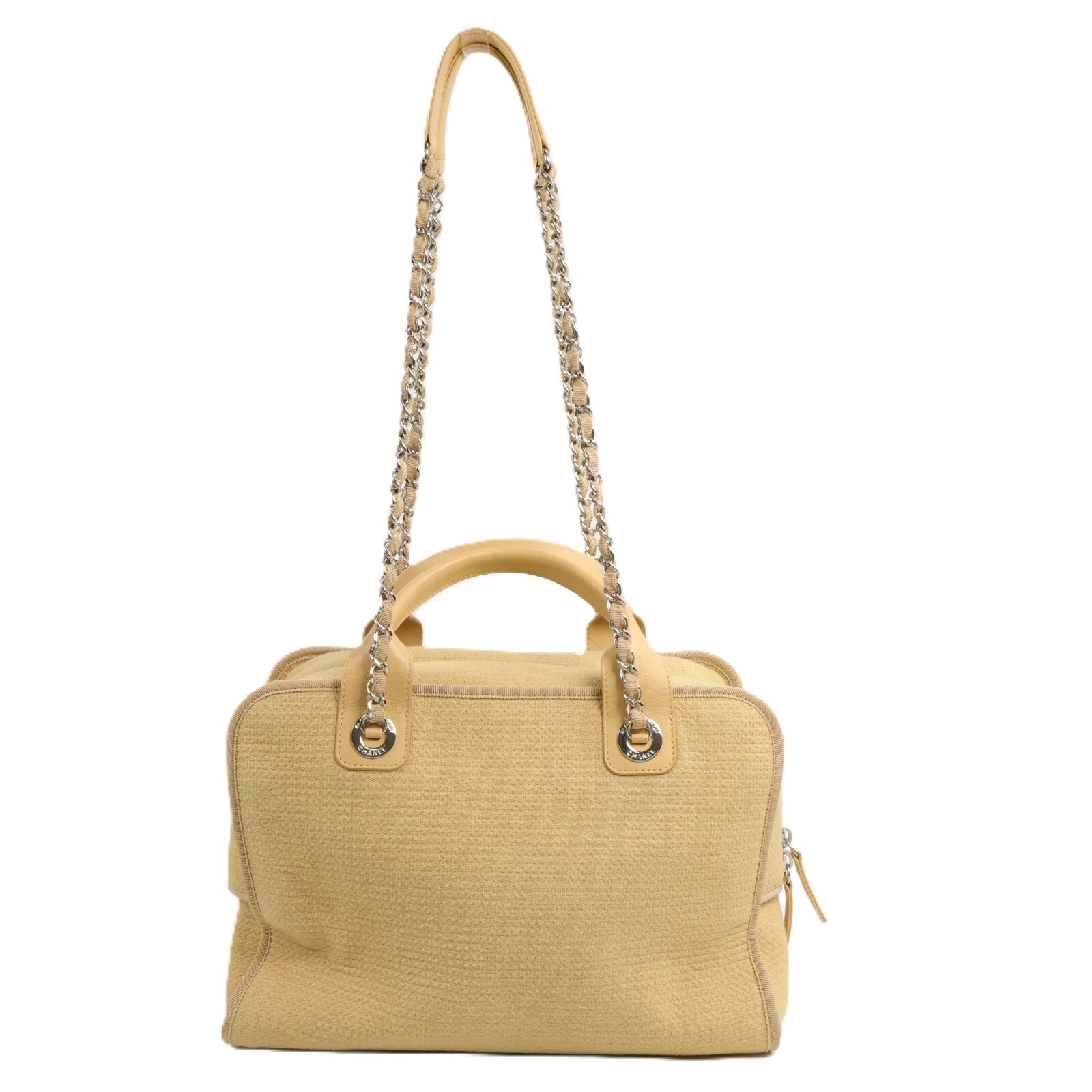 CHANEL 帆布Deauville Bowling Bag鏈帶手挽肩背兩用袋