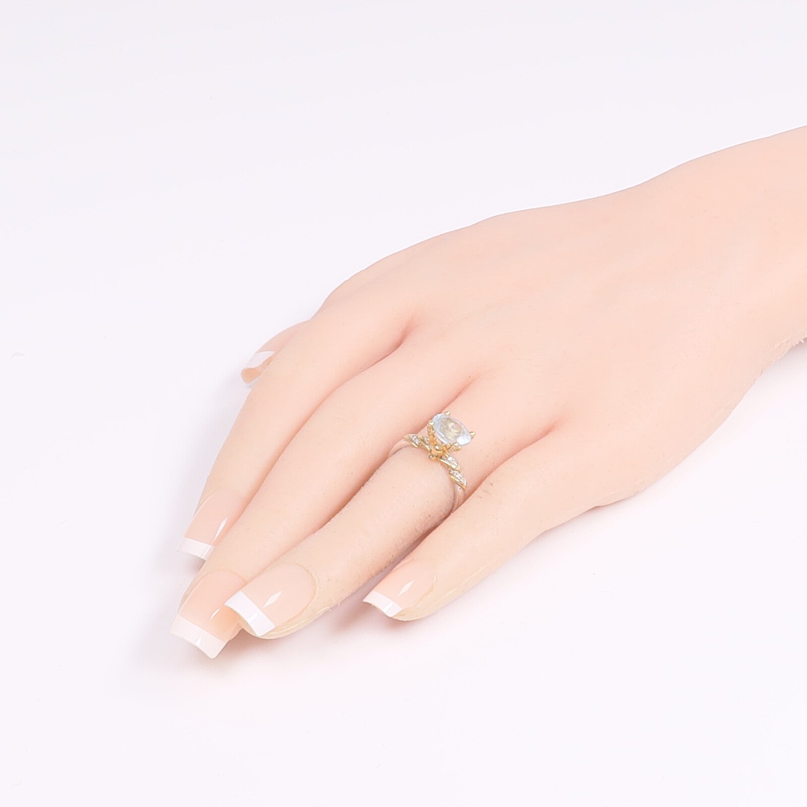 JEWELRY 【激減優惠】18K黃金/白金Aquamarine Diamond Ring藍晶/鑽石戒指US#5.75