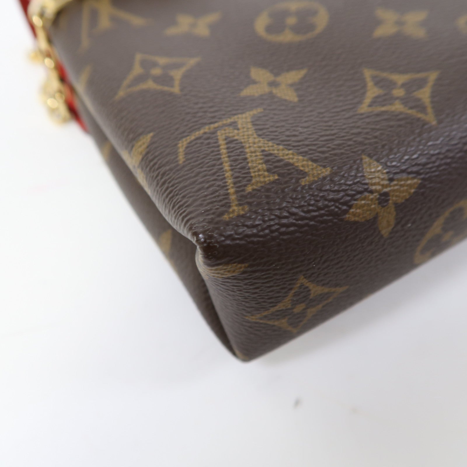 LOUIS VUITTON Monogram Pallas Chain Bag金扣鏈帶肩背袋紅色/啡色