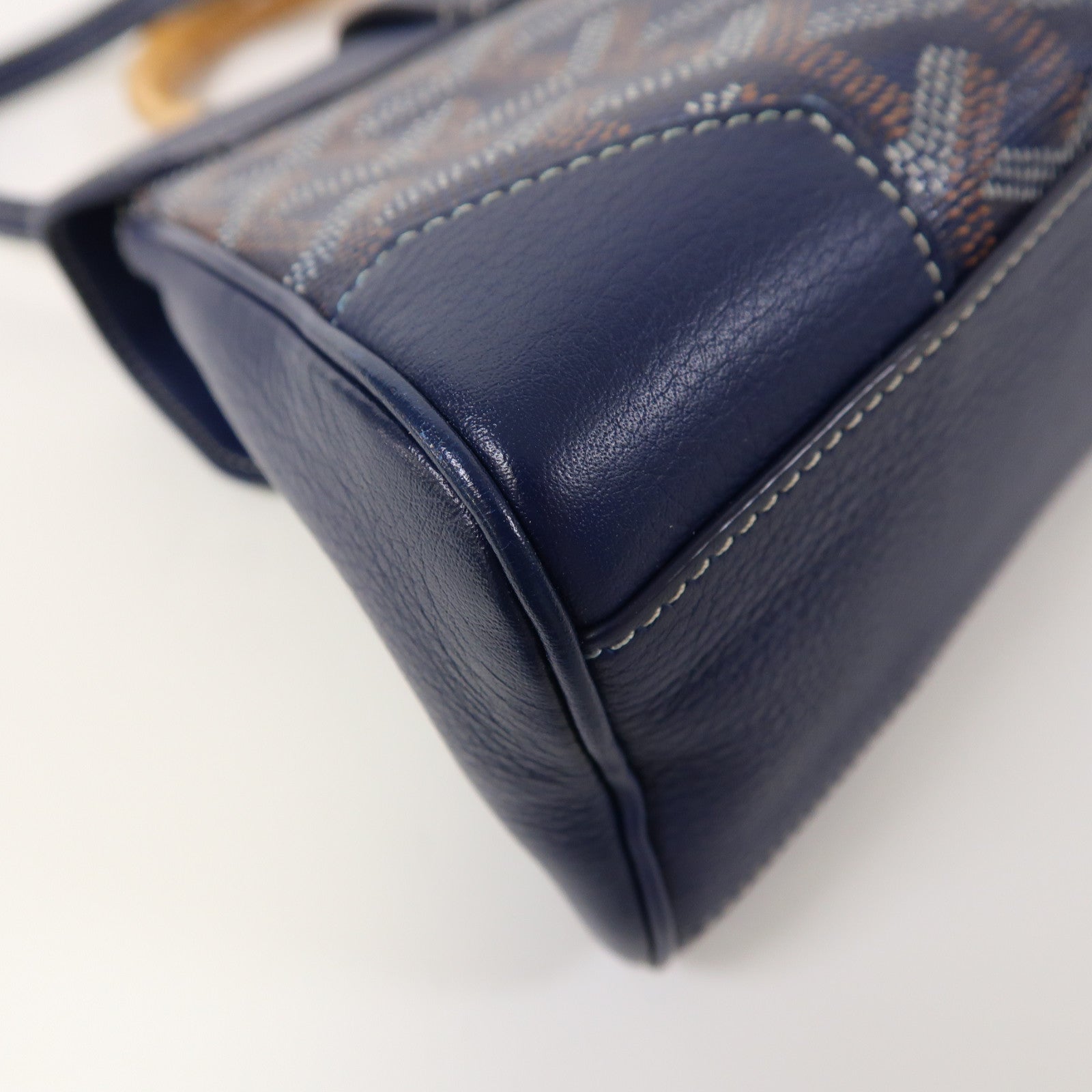 GOYARD 塗層帆布Saigon銀扣手挽肩背兩用袋深藍色