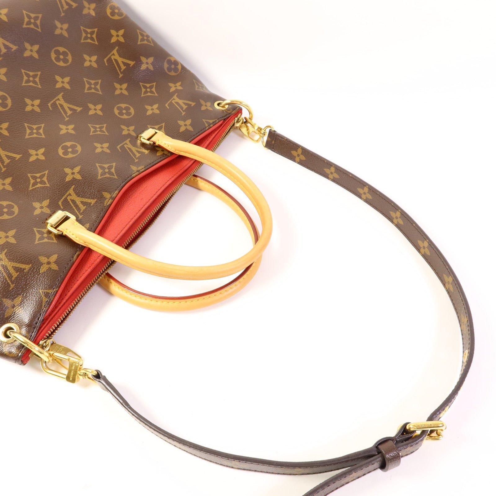 LOUIS VUITTON Monogram Pallas金扣手挽肩背兩用袋棕色/紅色
