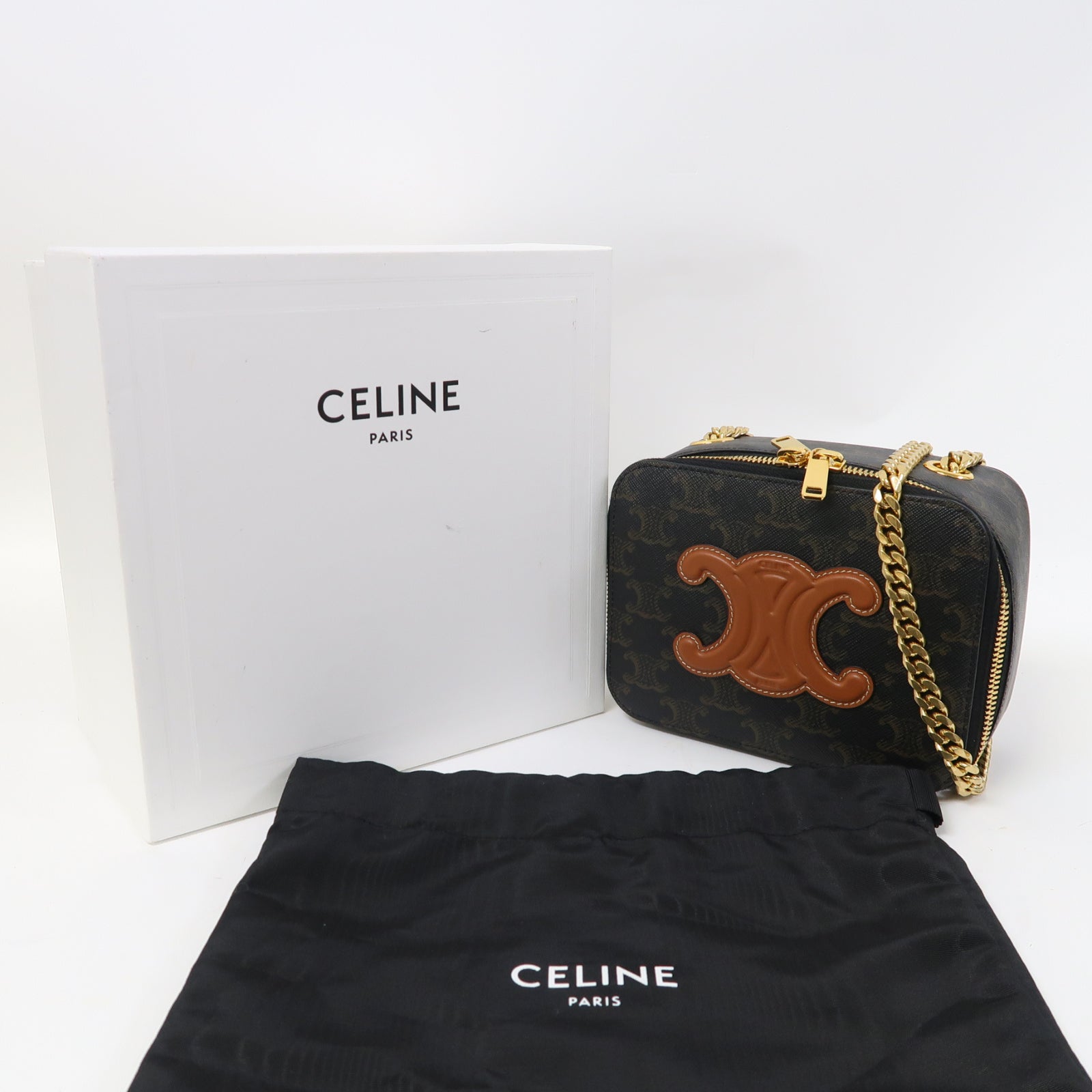 CELINE 塗層帆布Triomphe Bag金扣鏈帶肩背袋啡色