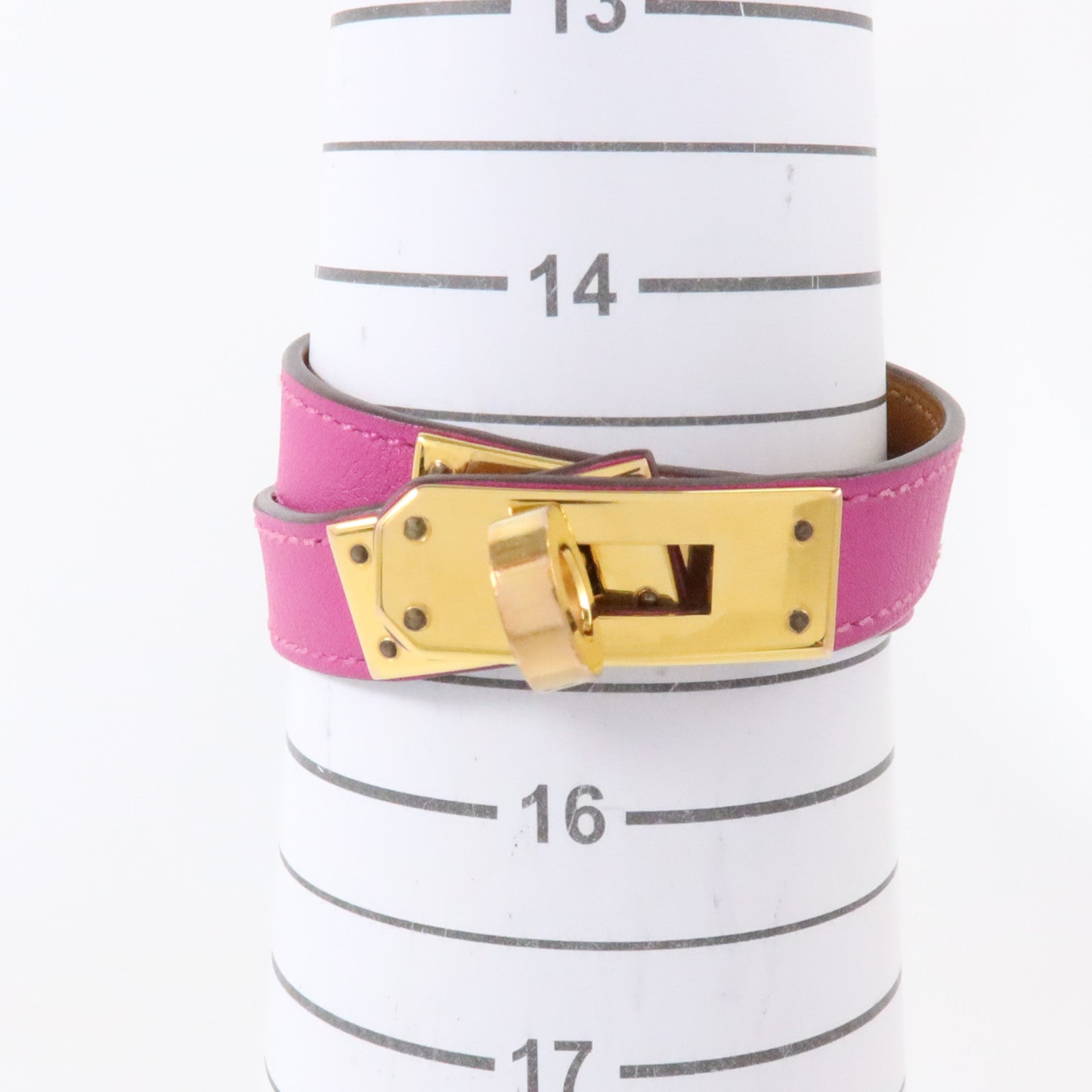HERMES Swift皮革/金屬Mini Kelly Double Tour Bracelet金扣手鏈Rose Purple