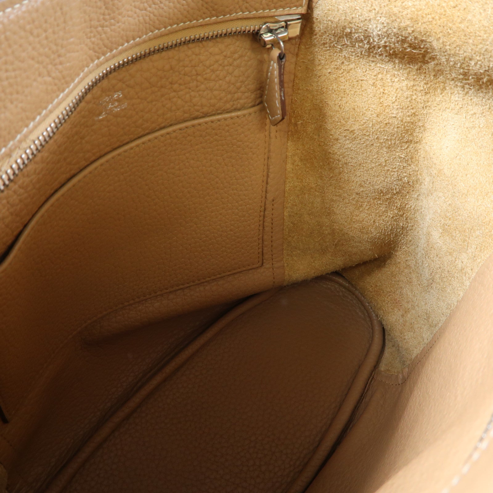 HERMES Clemence皮革Shoulder Bag銀扣肩背袋駝色