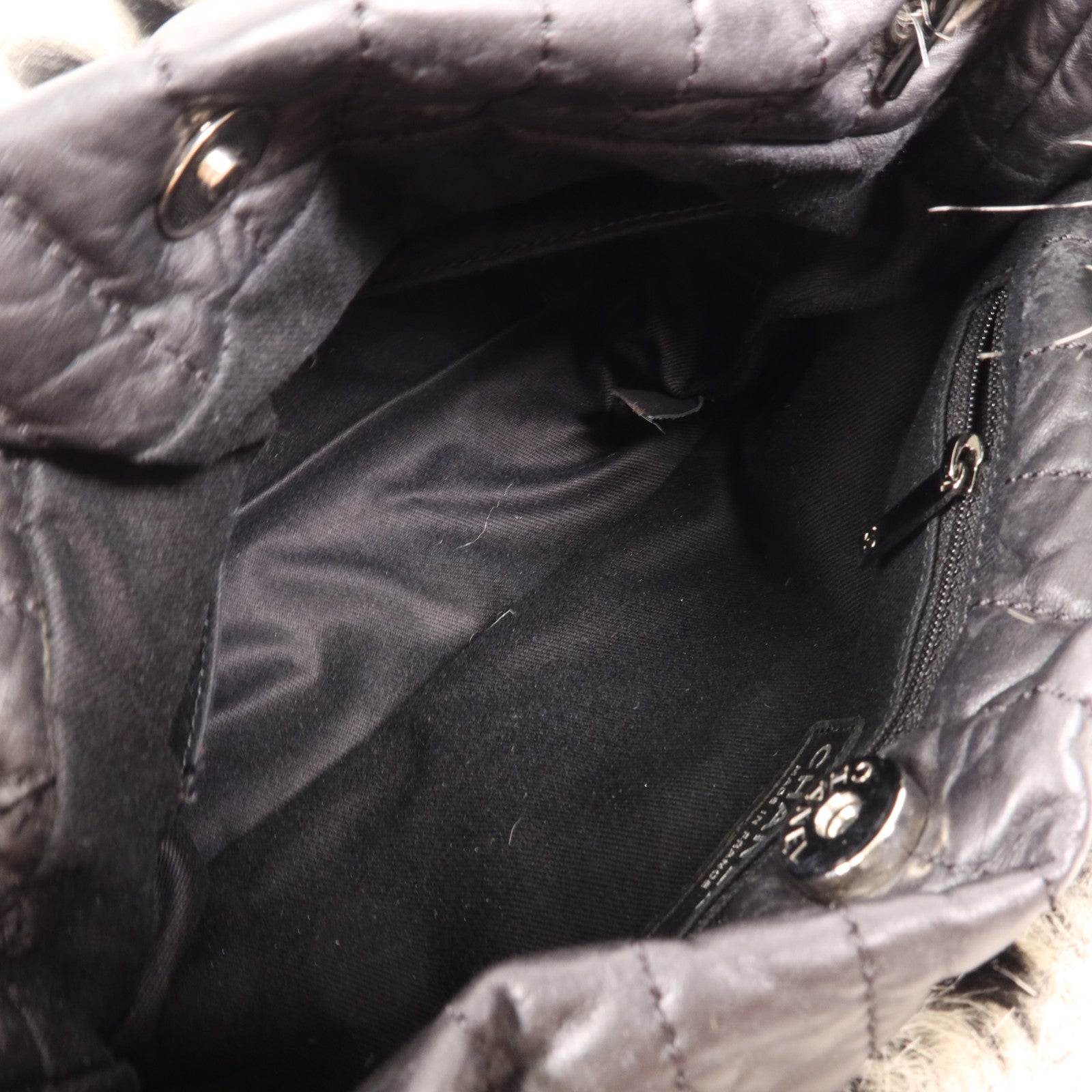 CHANEL 牛皮皮革/毛皮Shoulder Bag銀扣肩背袋