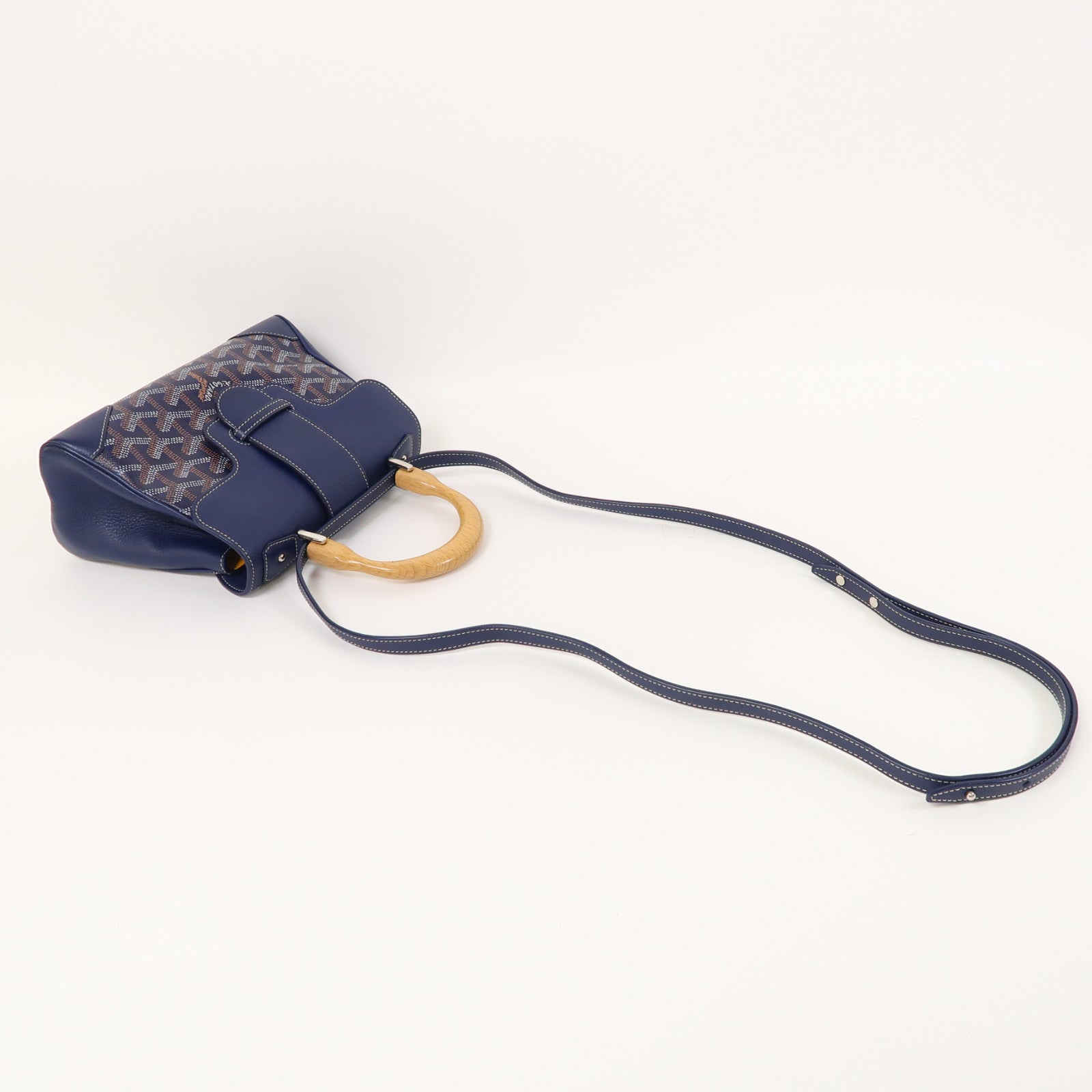 GOYARD 塗層帆布Saigon銀扣手挽肩背兩用袋深藍色