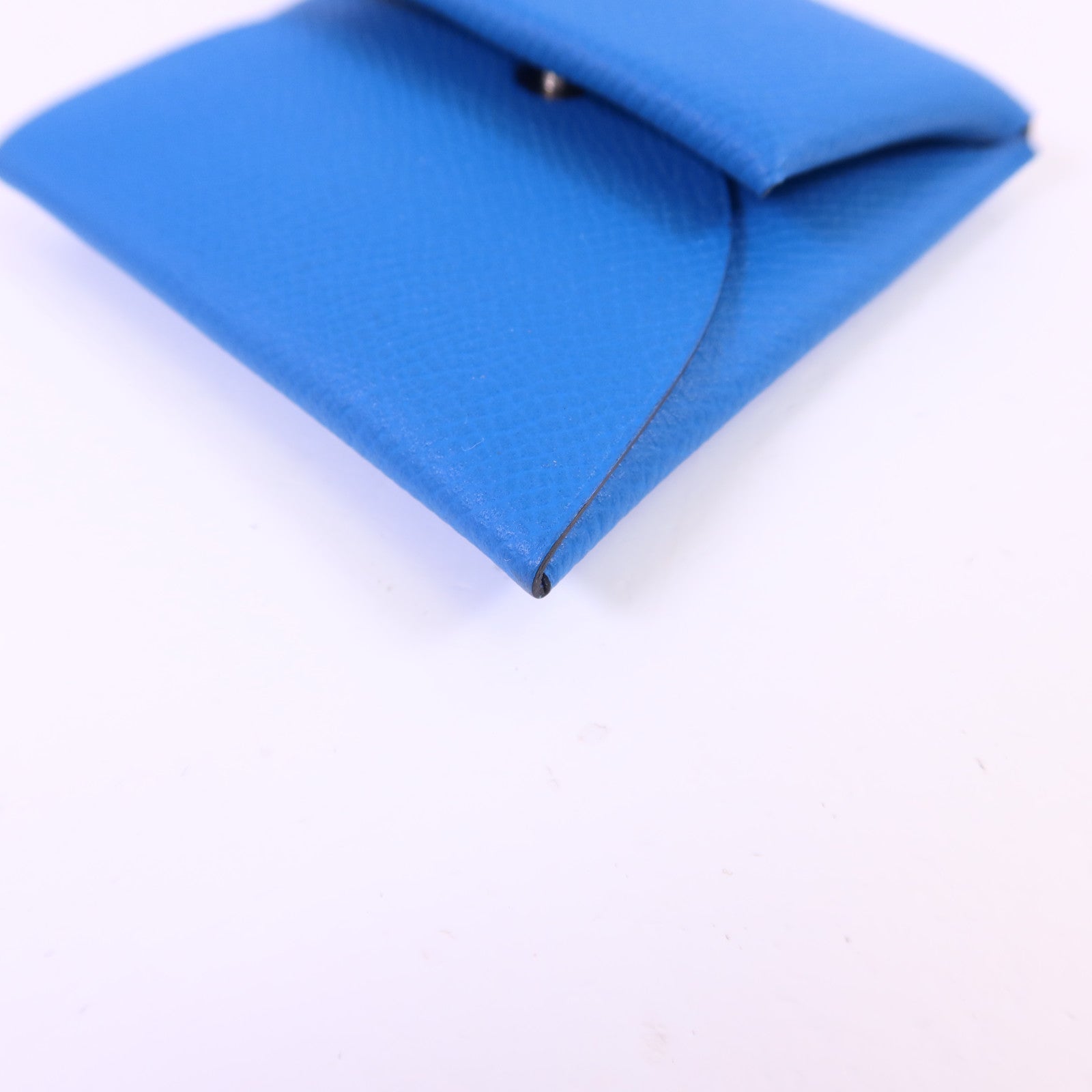 HERMES Epsom皮革Bastia銀扣零錢包Bleu Hydra