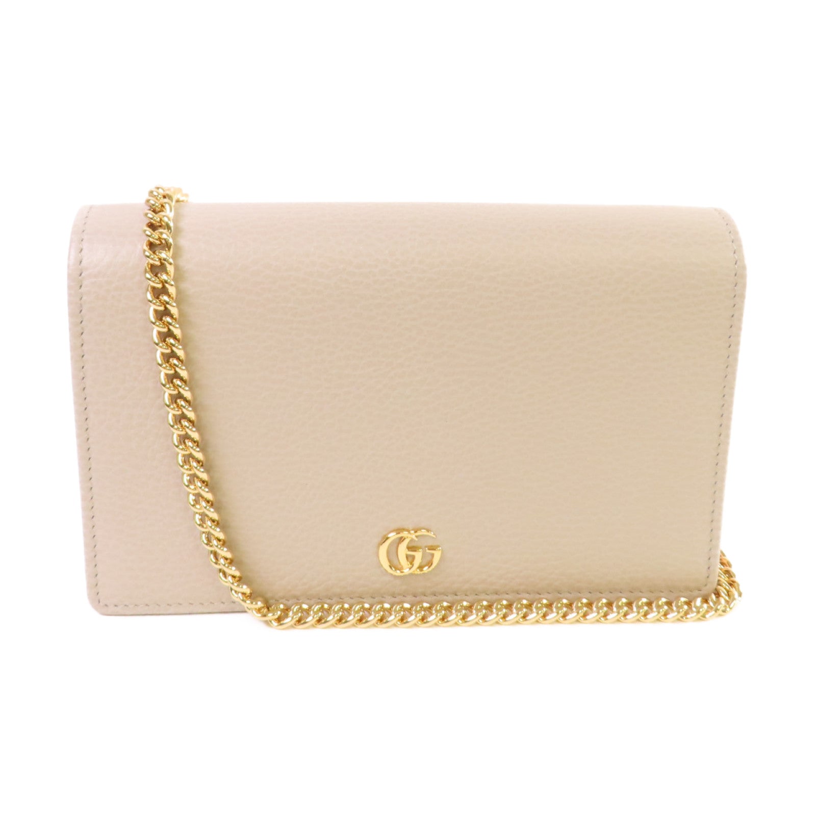 GUCCI 牛皮皮革GG Marmont Mini Chain Bag金扣鏈帶肩背袋灰色/粉紅色