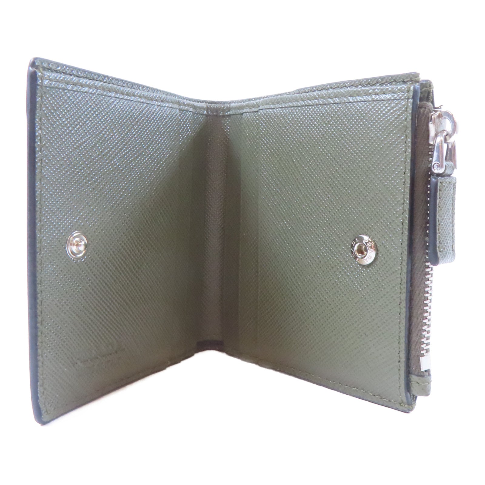 PRADA Saffiano皮革Wallet銀扣錢包綠色