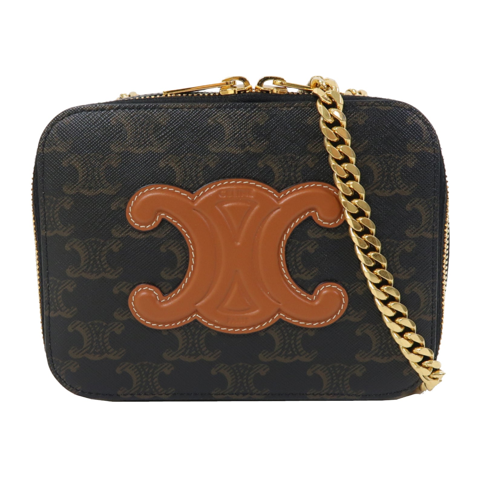 CELINE 塗層帆布Triomphe Bag金扣鏈帶肩背袋啡色