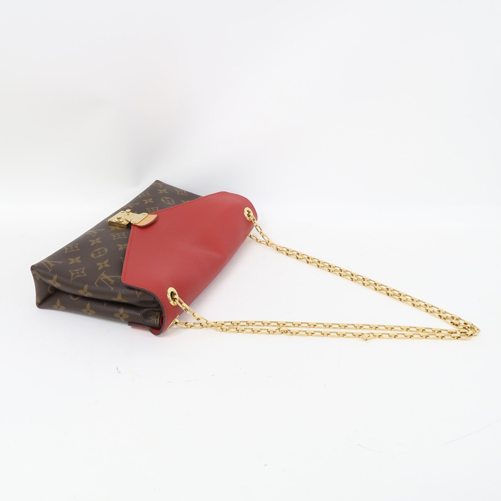 LOUIS VUITTON Monogram Pallas Chain Bag金扣鏈帶肩背袋紅色/啡色
