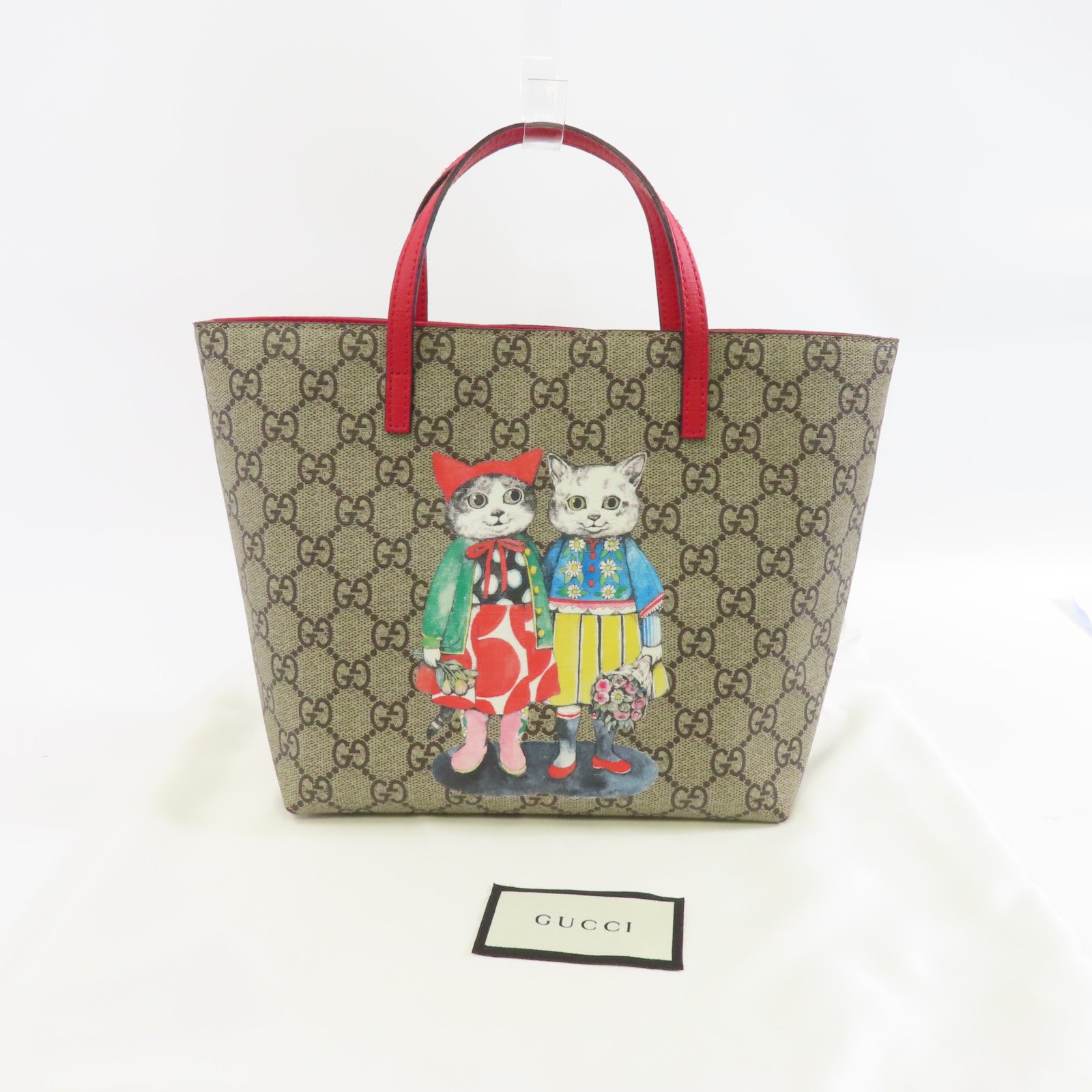 GUCCI 塗層帆布Yuko Higuchi Handbag銀扣手挽袋啡色/紅色