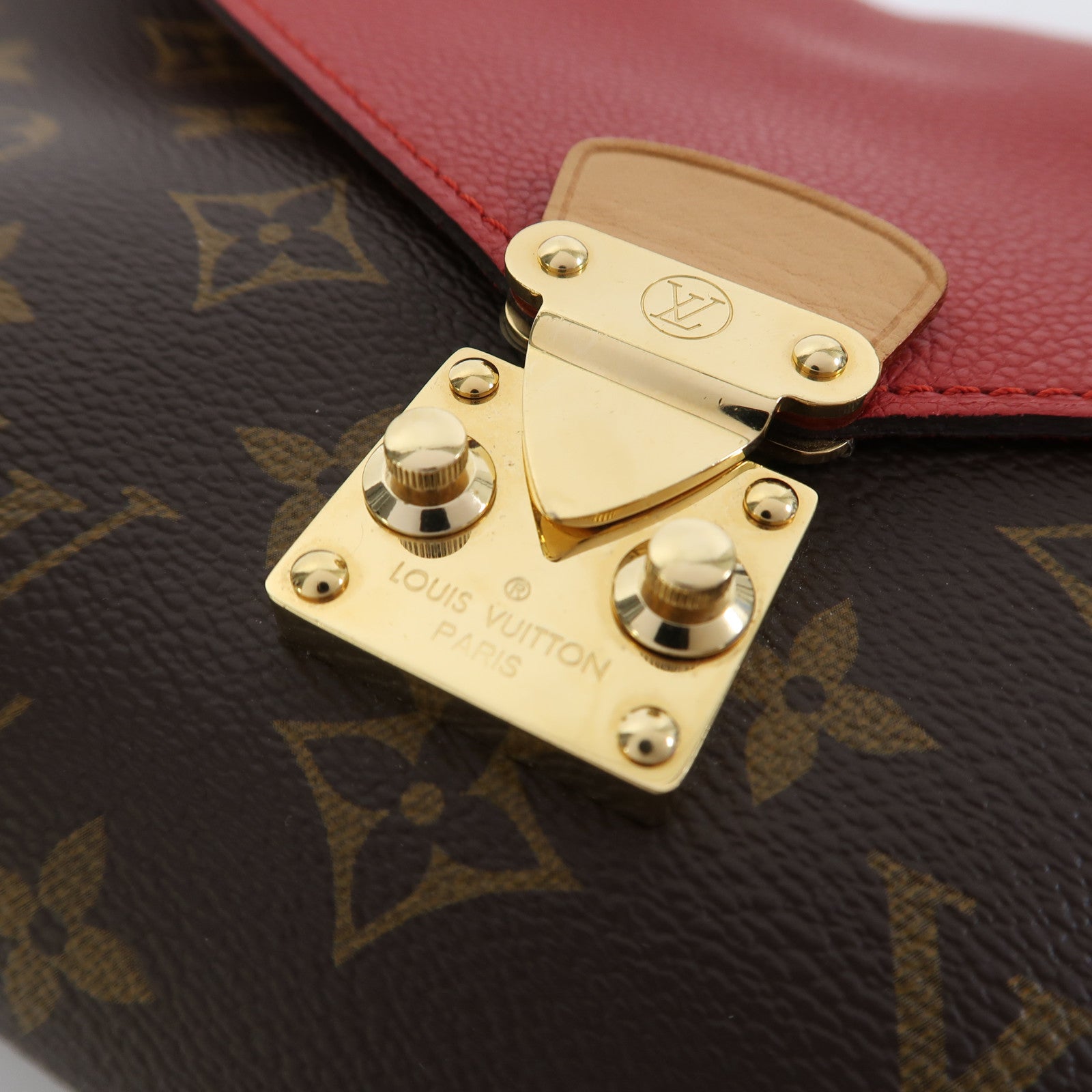 LOUIS VUITTON Monogram Pallas Chain Bag金扣鏈帶肩背袋紅色/啡色