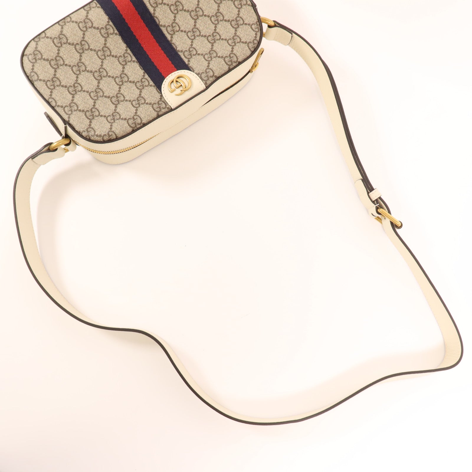 GUCCI 塗層帆布/牛皮皮革Ophidia GG金扣肩背袋