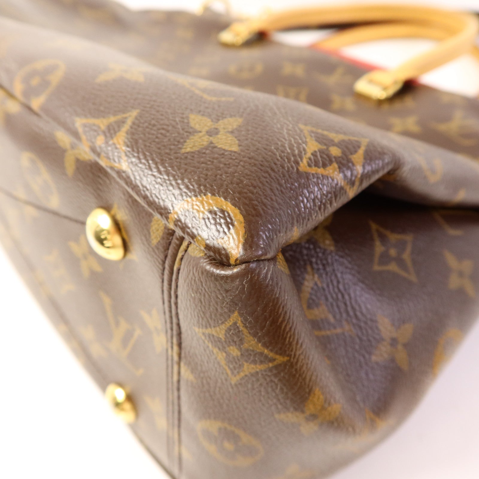LOUIS VUITTON Monogram Pallas金扣手挽肩背兩用袋棕色/紅色