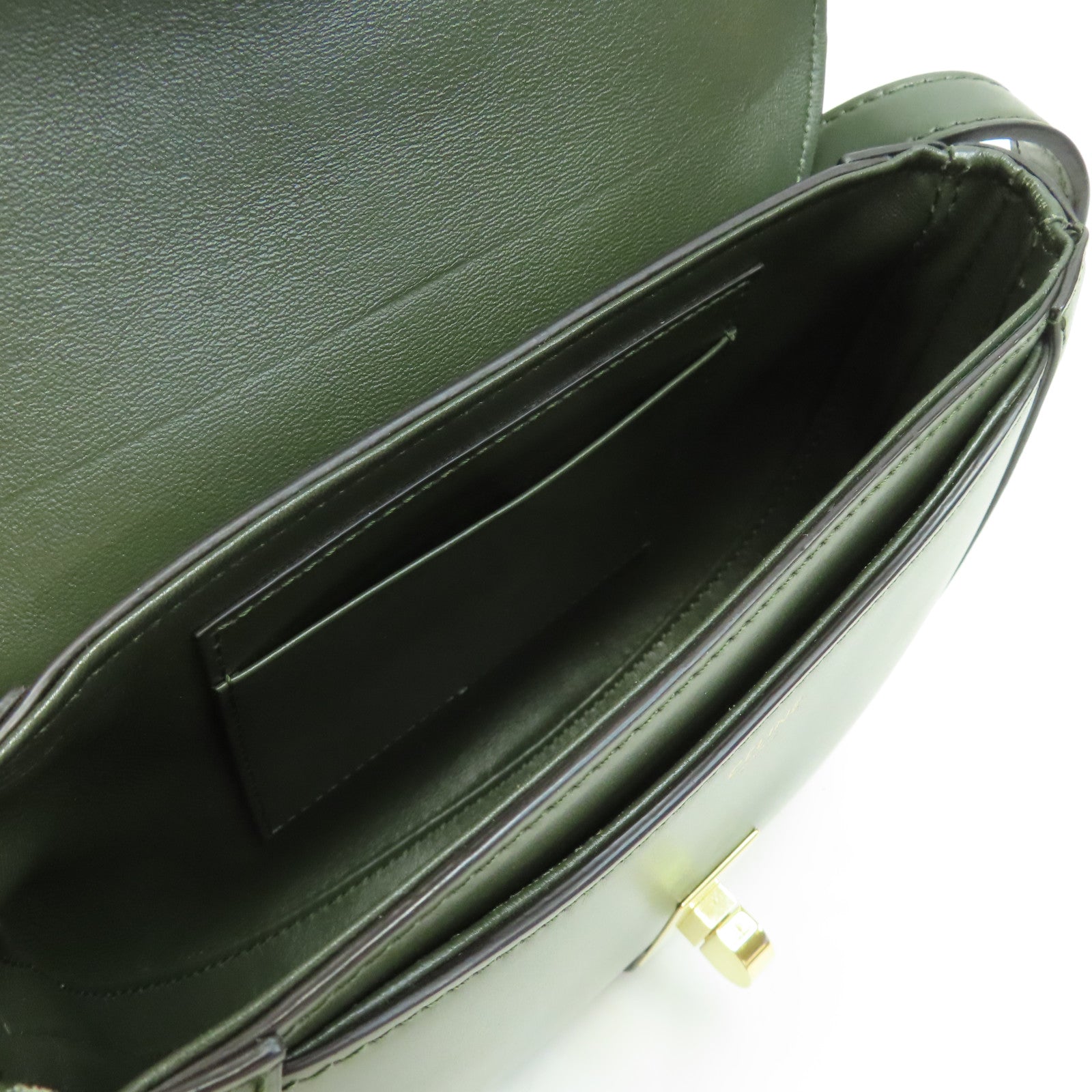 CELINE 牛皮皮革Small Besace 16金扣肩背袋綠色