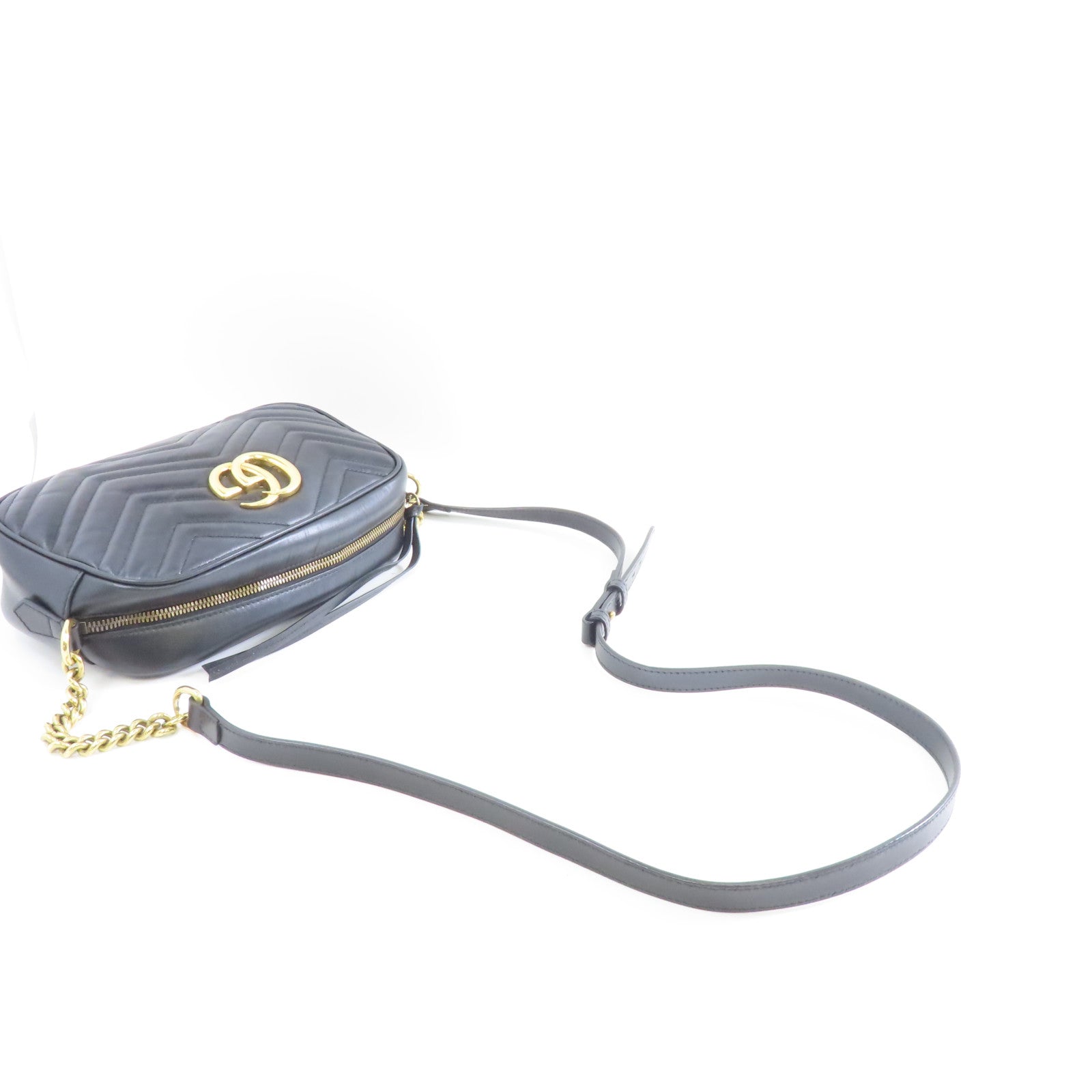 GUCCI 牛皮皮革GG Marmont金扣鏈帶肩背袋黑色