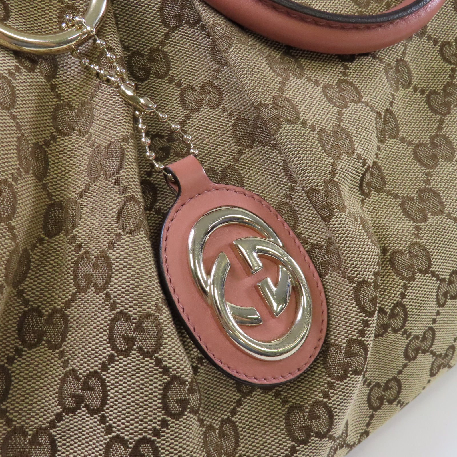 GUCCI 【激減優惠】GG帆布Sukey Tote Bag金扣肩背袋啡色/粉紅色