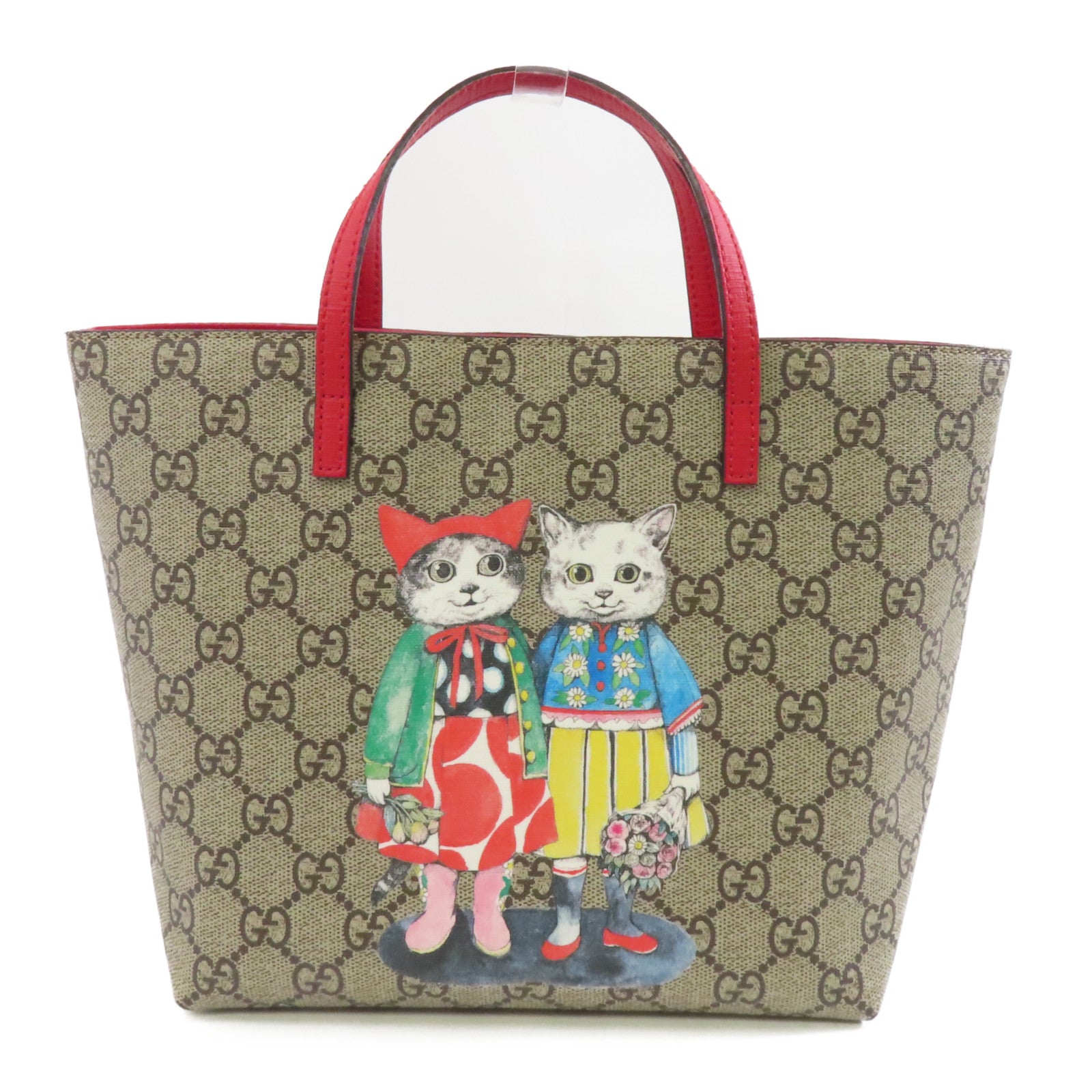 GUCCI 塗層帆布Yuko Higuchi Handbag銀扣手挽袋啡色/紅色