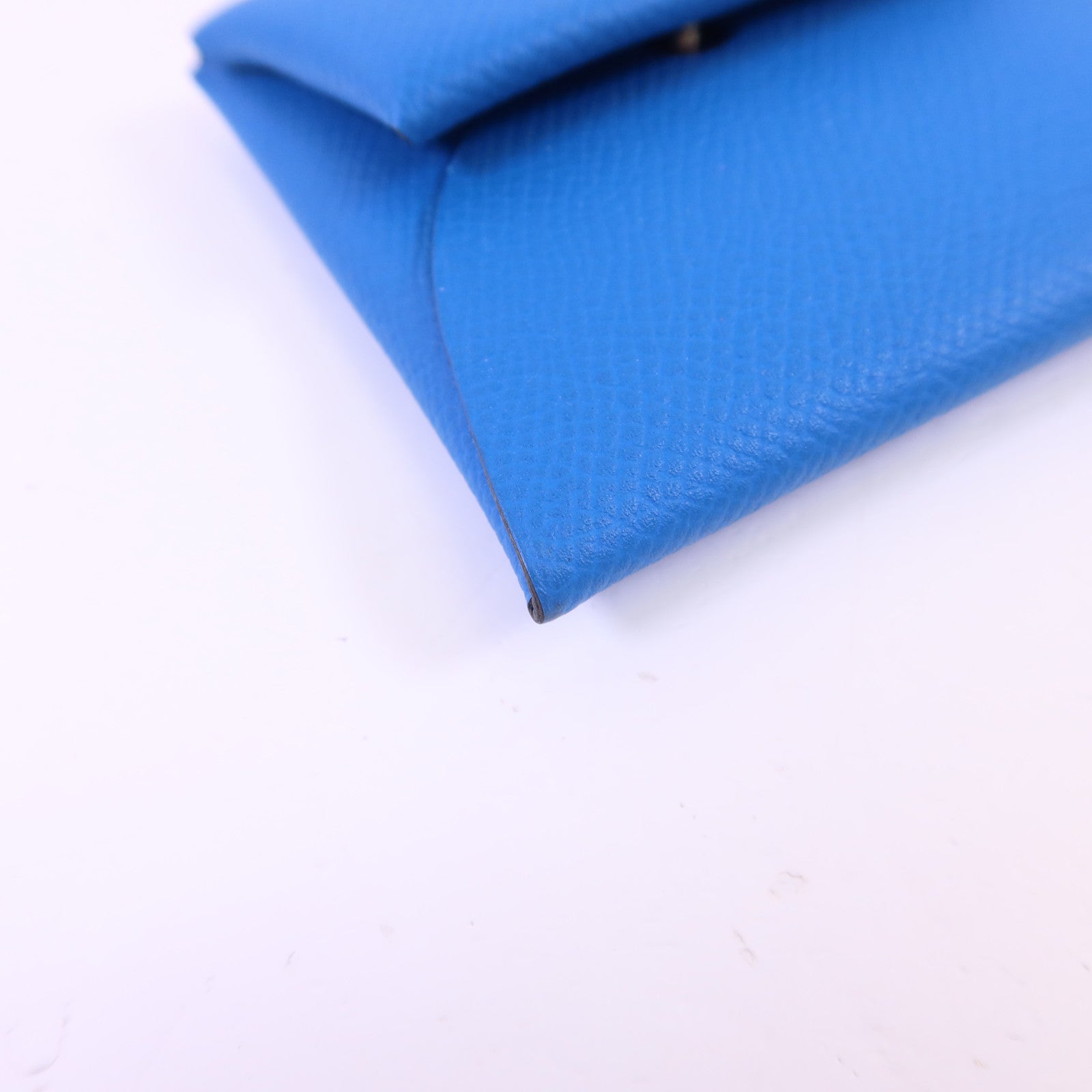 HERMES Epsom皮革Bastia銀扣零錢包Bleu Hydra