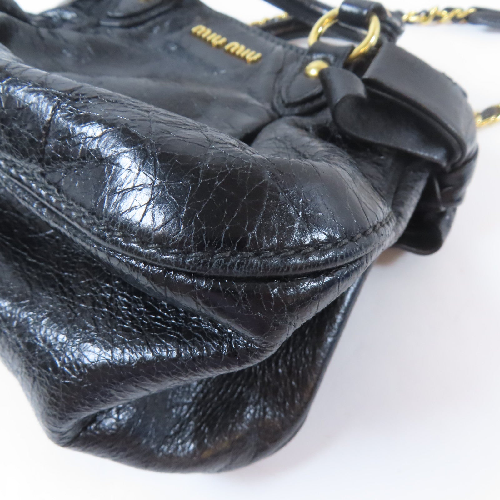 Miu Miu 牛皮皮革2way Shoulder Bag金扣手挽鏈帶肩背兩用袋黑色