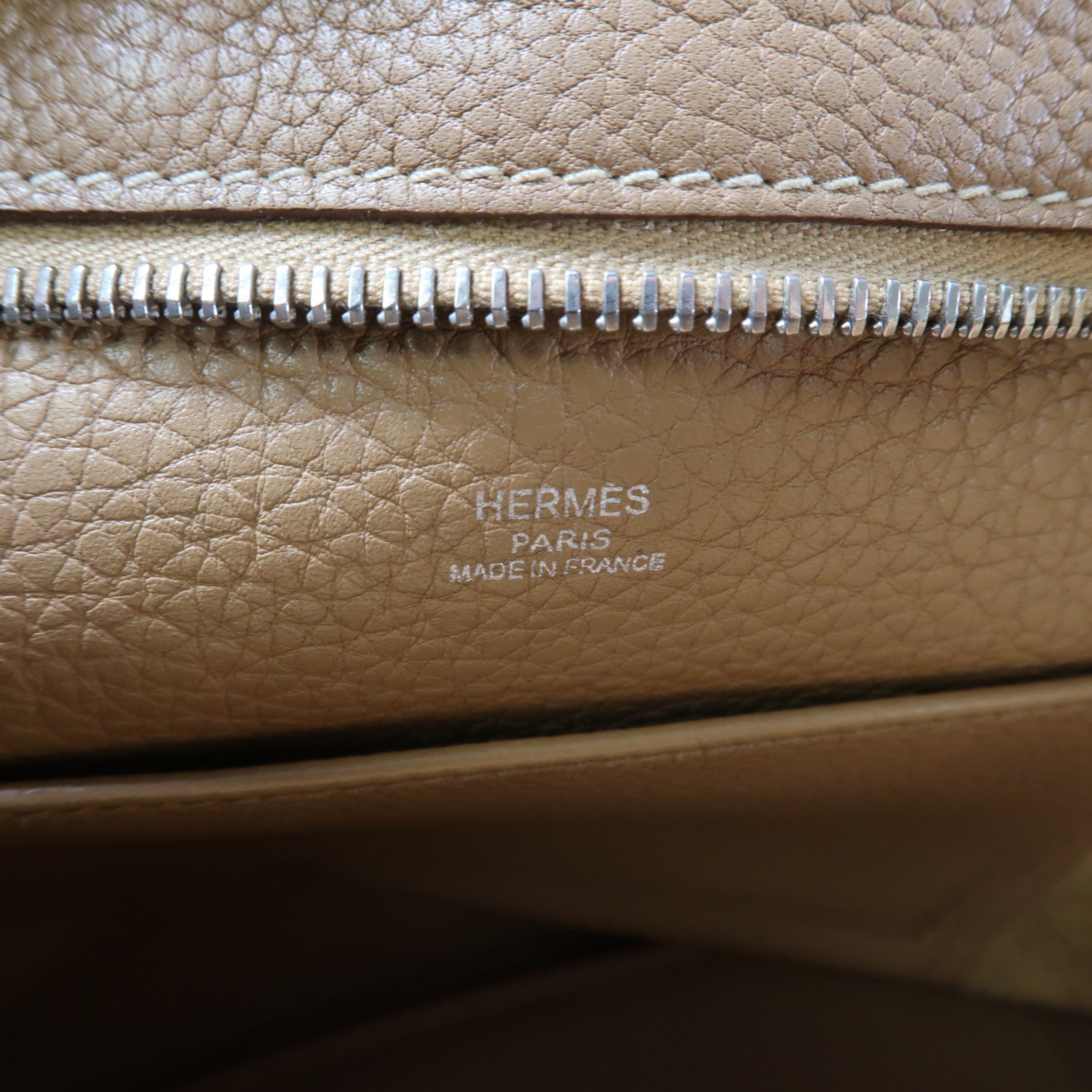 HERMES Clemence皮革Shoulder Bag銀扣肩背袋駝色