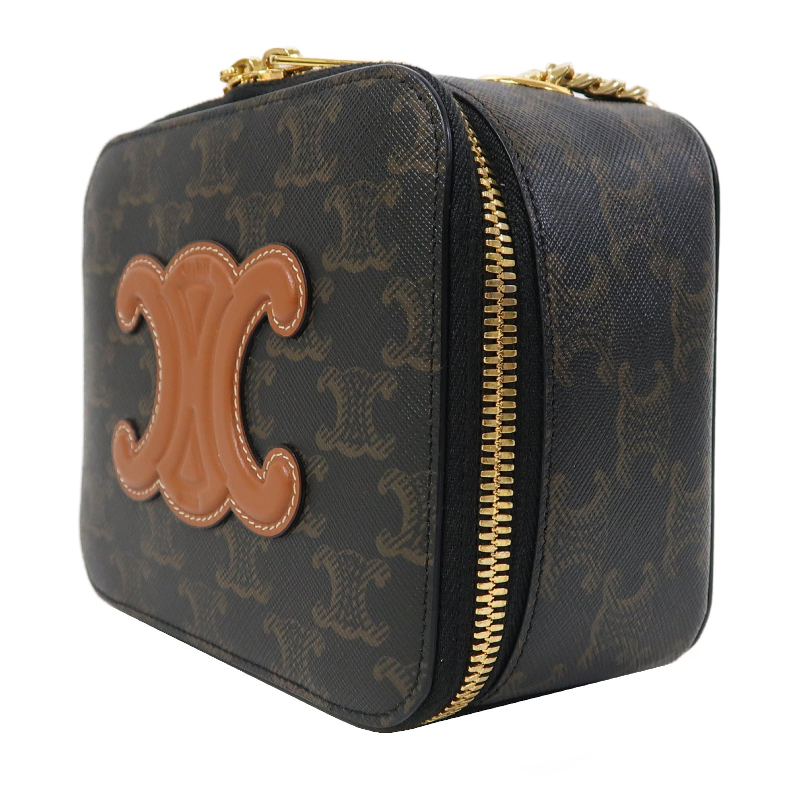 CELINE 塗層帆布Triomphe Bag金扣鏈帶肩背袋啡色