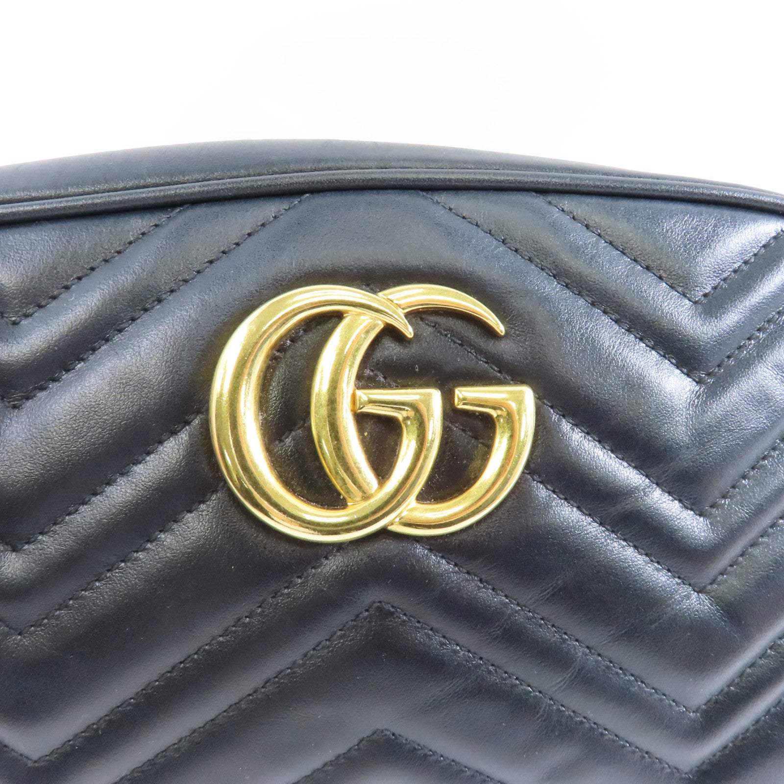 GUCCI 牛皮皮革GG Marmont金扣鏈帶肩背袋黑色