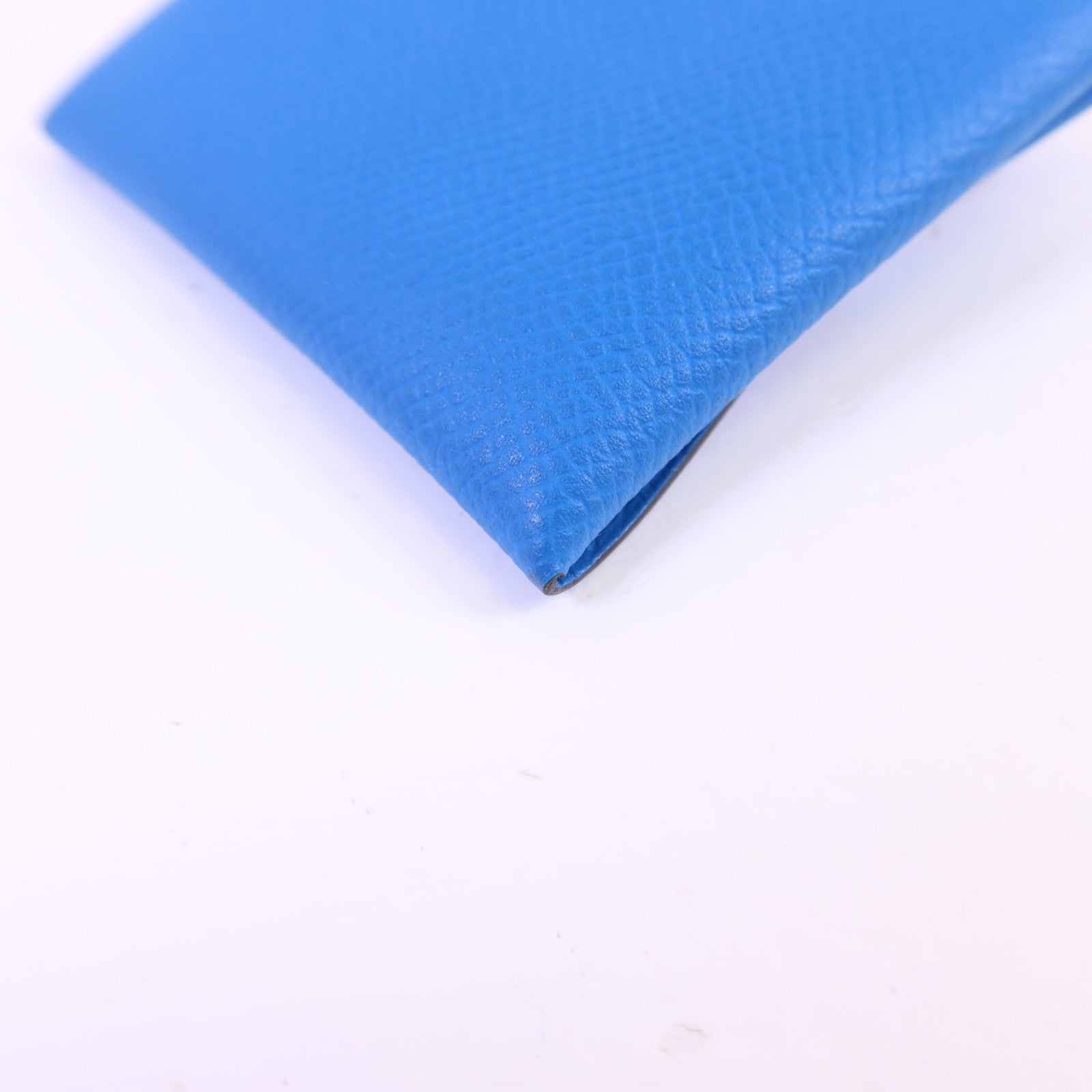 HERMES Epsom皮革Bastia銀扣零錢包Bleu Hydra