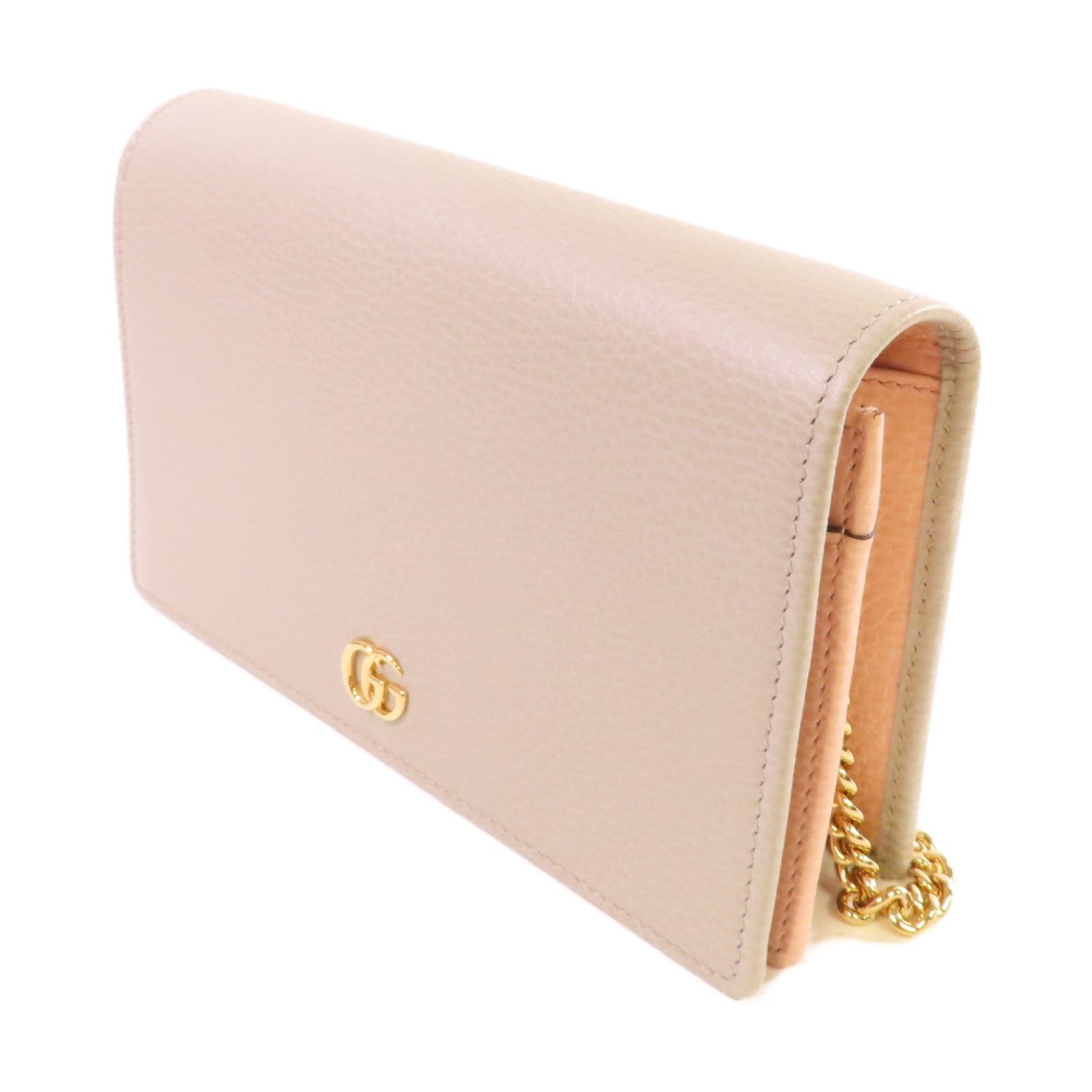 GUCCI 牛皮皮革GG Marmont Mini Chain Bag金扣鏈帶肩背袋灰色/粉紅色
