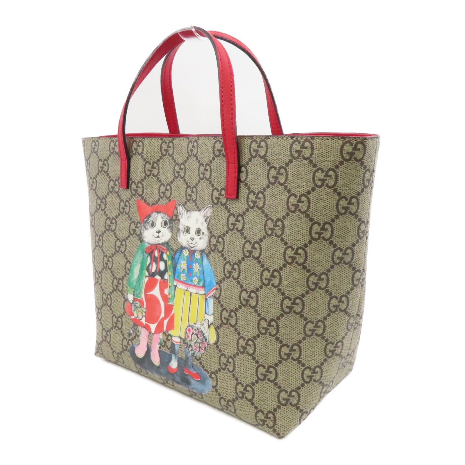 GUCCI 塗層帆布Yuko Higuchi Handbag銀扣手挽袋啡色/紅色