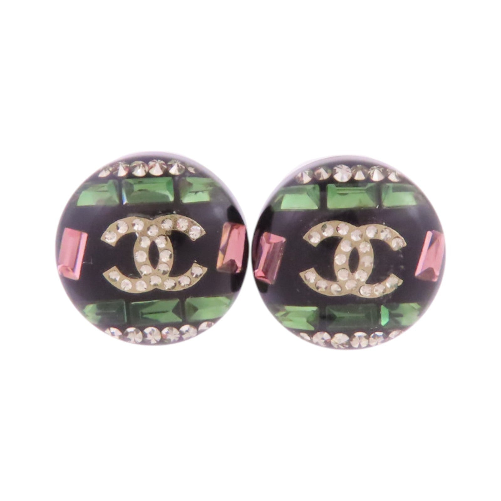 CHANEL 金屬/PVC/水鑽Earrings金扣耳環