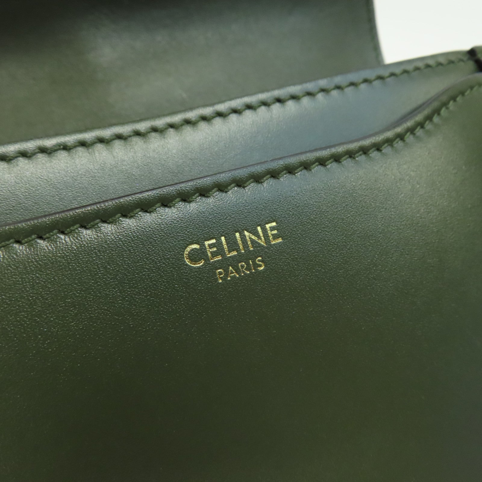CELINE 牛皮皮革Small Besace 16金扣肩背袋綠色