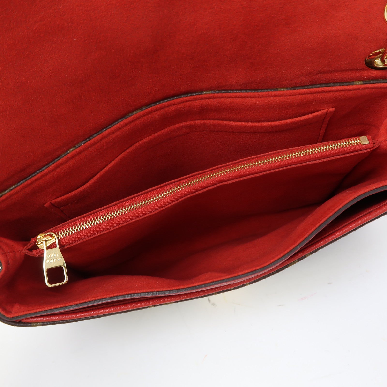 LOUIS VUITTON Monogram Pallas Chain Bag金扣鏈帶肩背袋紅色/啡色