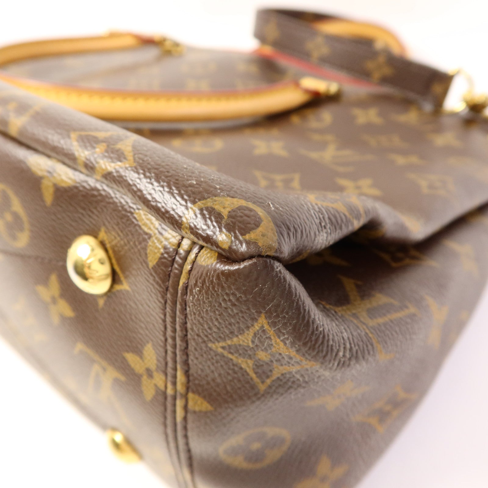 LOUIS VUITTON Monogram Pallas金扣手挽肩背兩用袋棕色/紅色