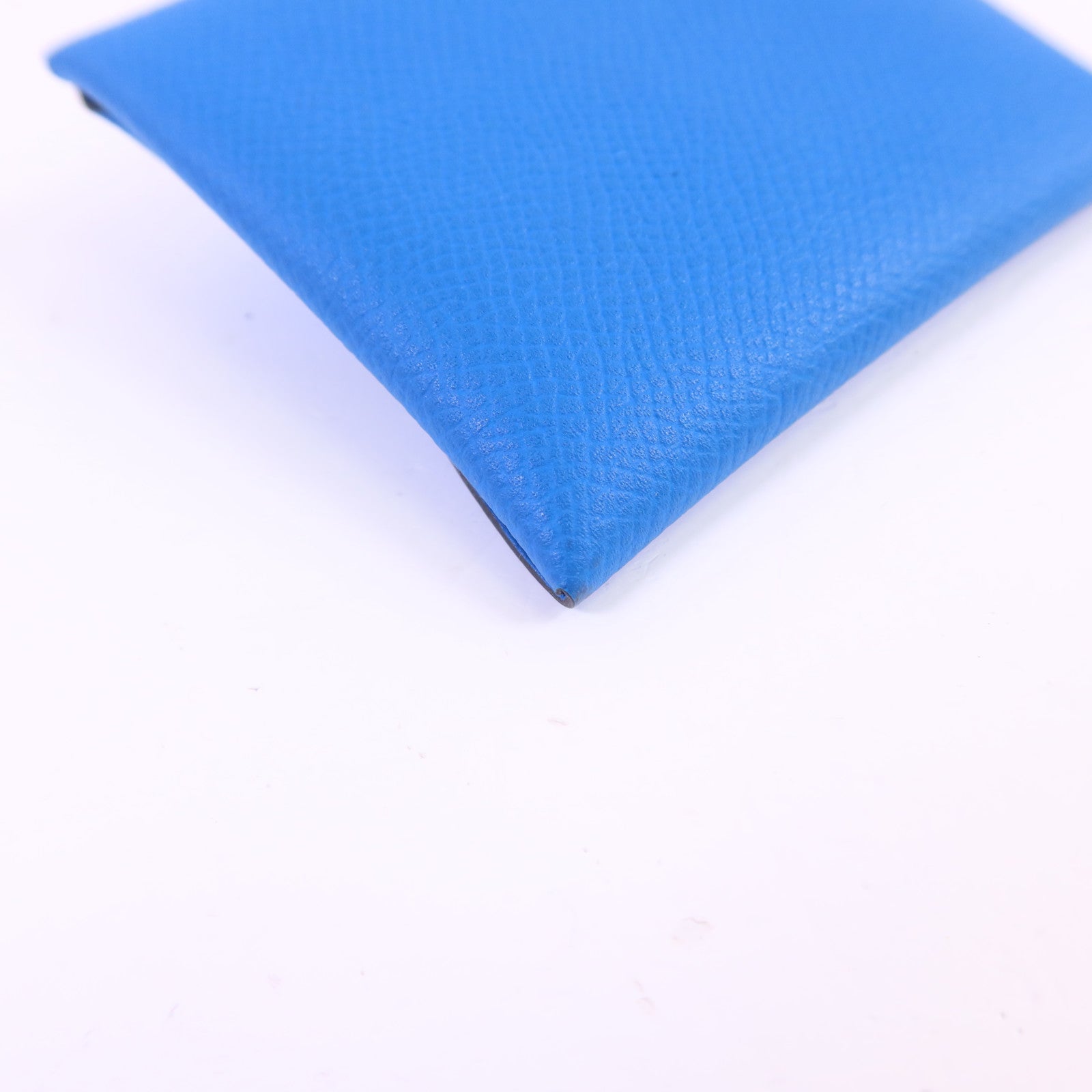 HERMES Epsom皮革Bastia銀扣零錢包Bleu Hydra
