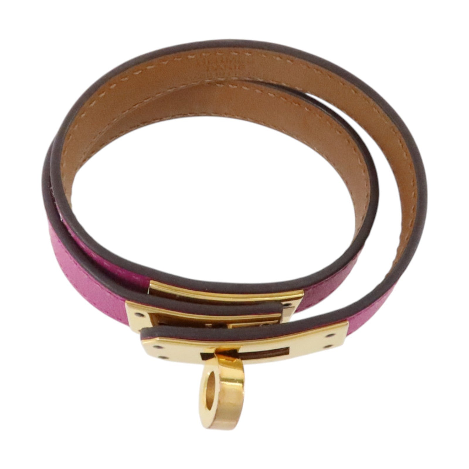 HERMES Swift皮革/金屬Mini Kelly Double Tour Bracelet金扣手鏈Rose Purple