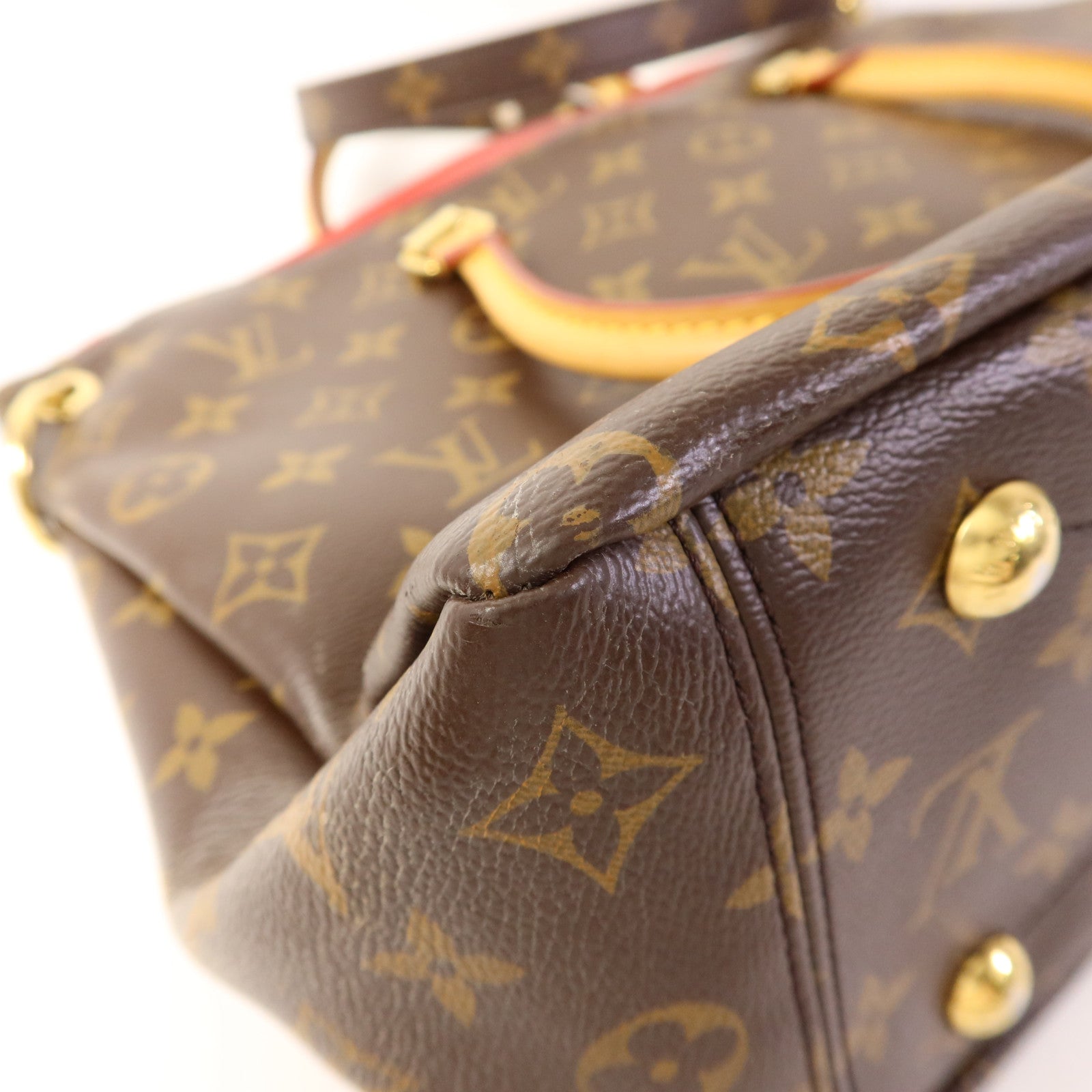 LOUIS VUITTON Monogram Pallas金扣手挽肩背兩用袋棕色/紅色