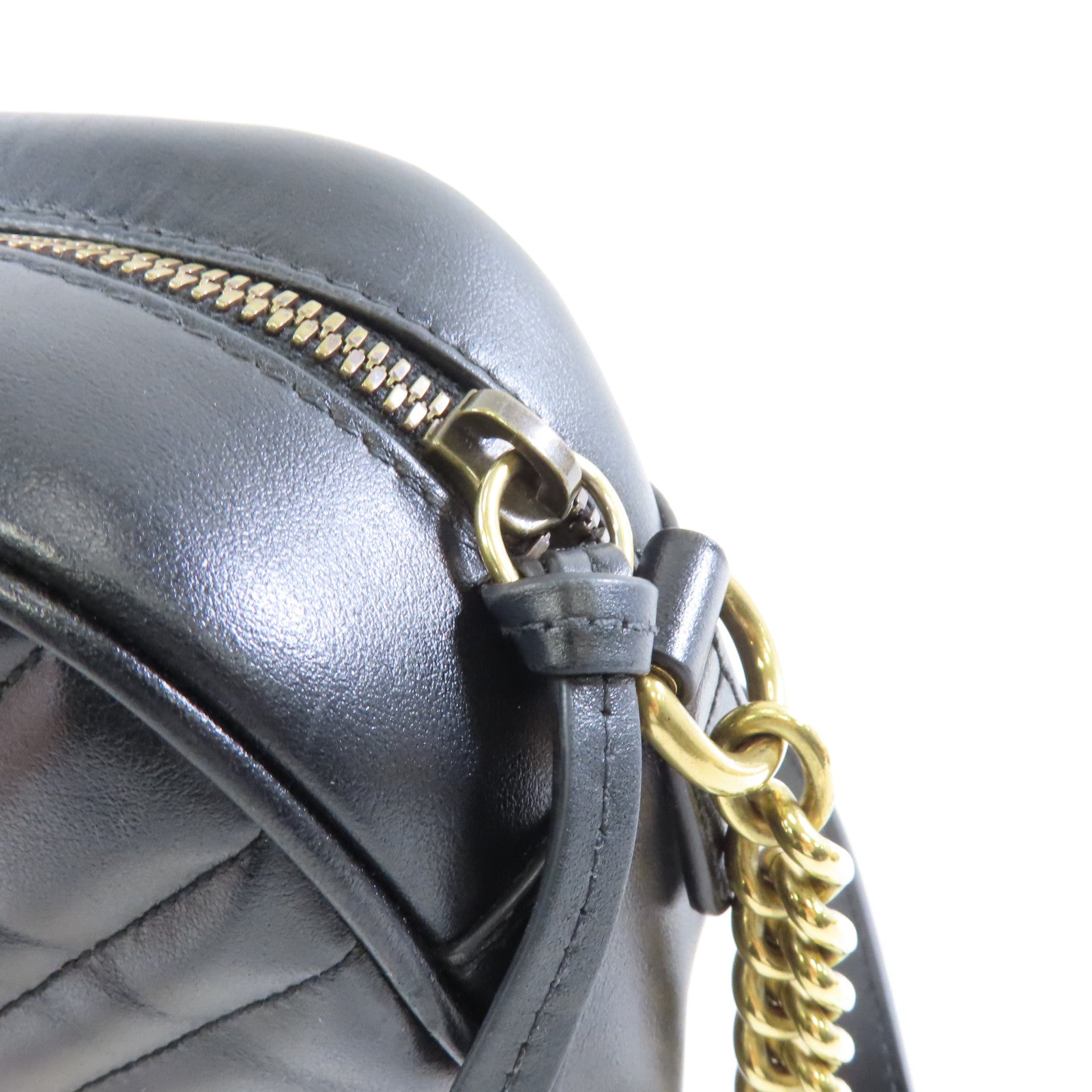 GUCCI 牛皮皮革GG Marmont金扣鏈帶肩背袋黑色