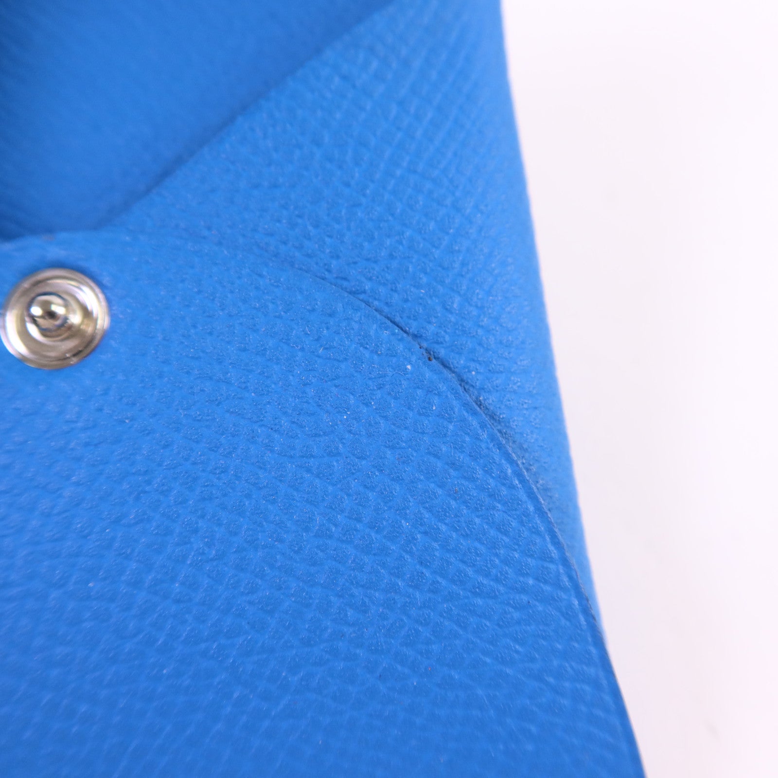 HERMES Epsom皮革Bastia銀扣零錢包Bleu Hydra