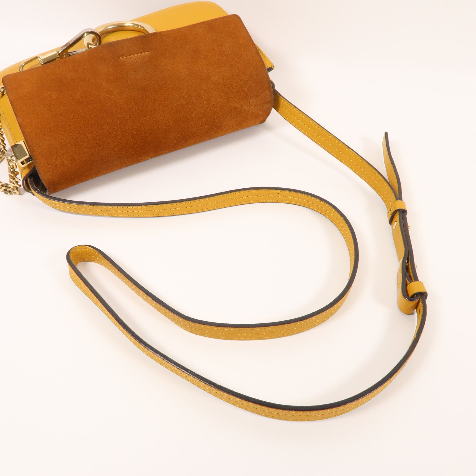 Chloe 牛皮/麂皮皮革Faye金扣肩背袋