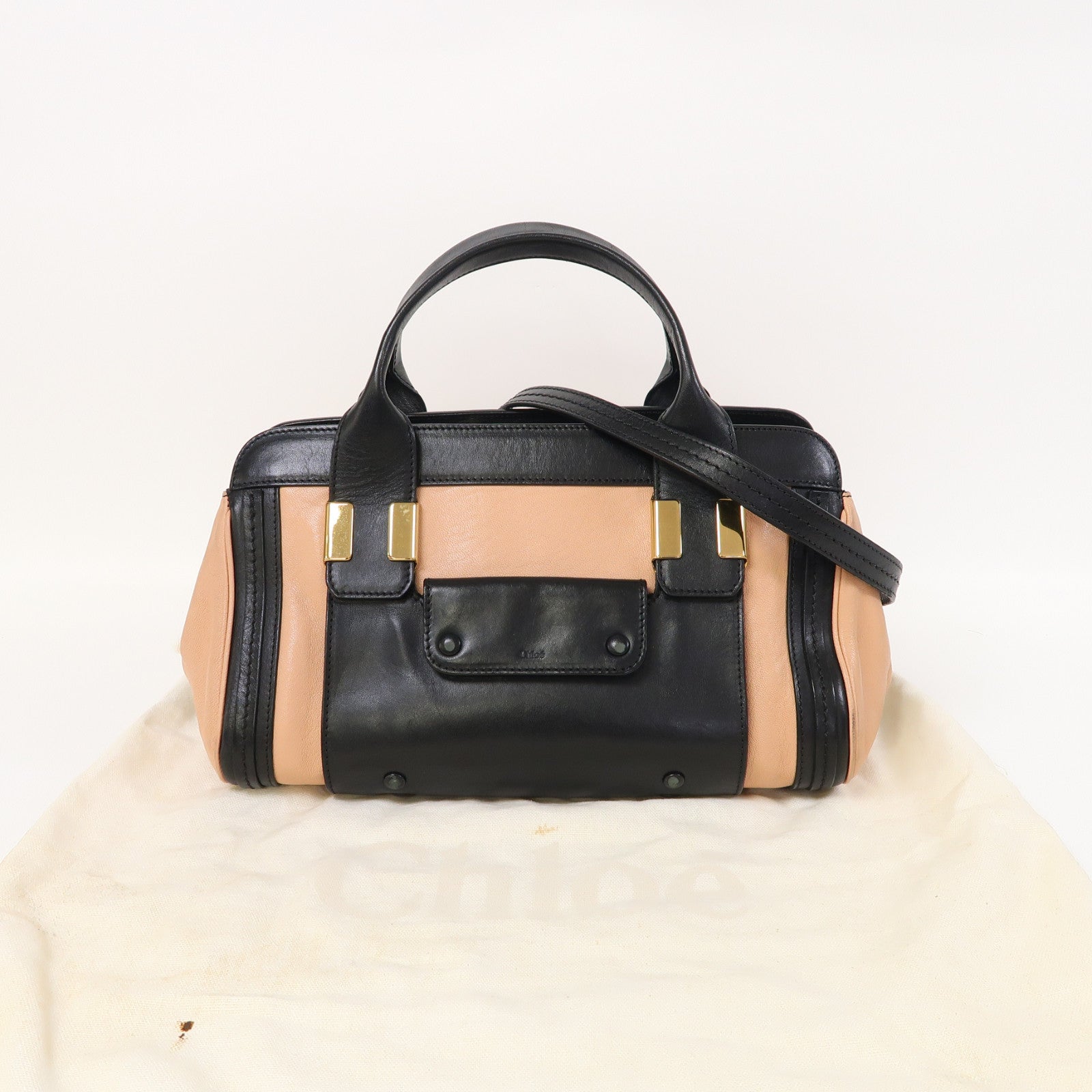 Chloe 【激減優惠】牛皮皮革Alice Handle bag金扣手挽肩背兩用袋黑色/粉紅色