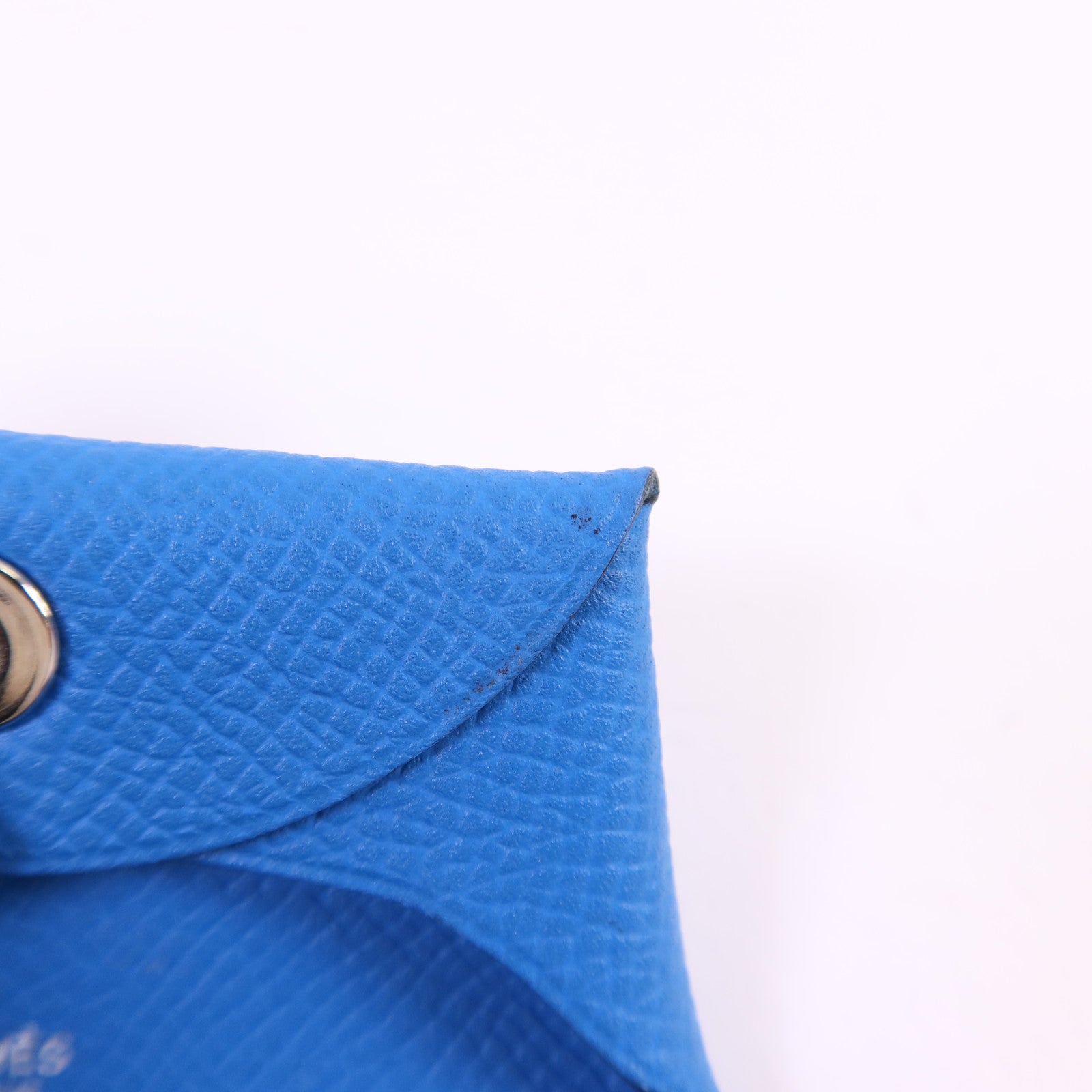 HERMES Epsom皮革Bastia銀扣零錢包Bleu Hydra