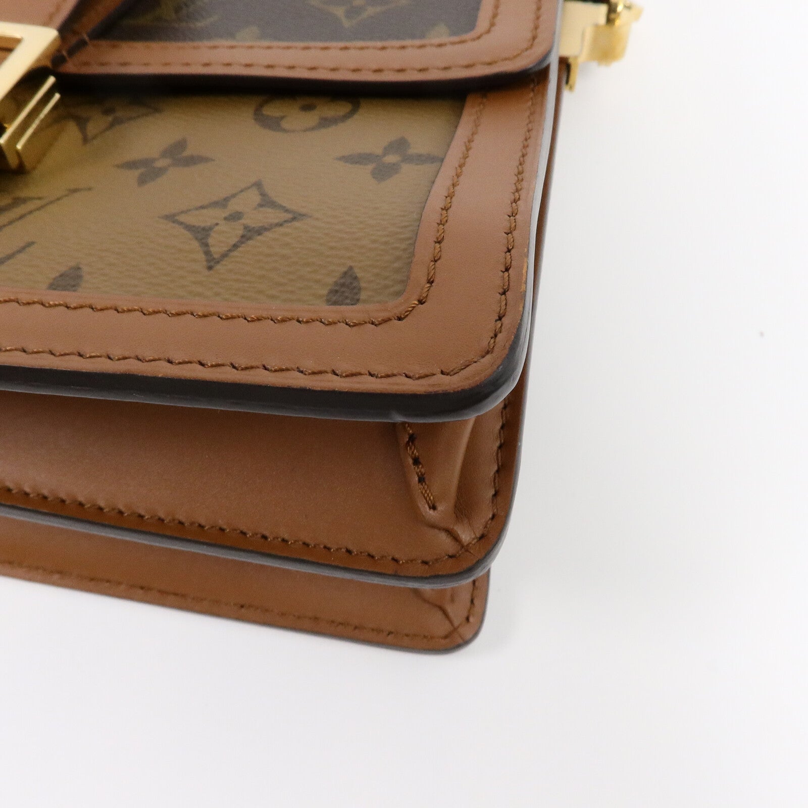 LOUIS VUITTON Monogram/Monogram Reverse Dauphine MM金扣手挽肩背兩用袋棕色