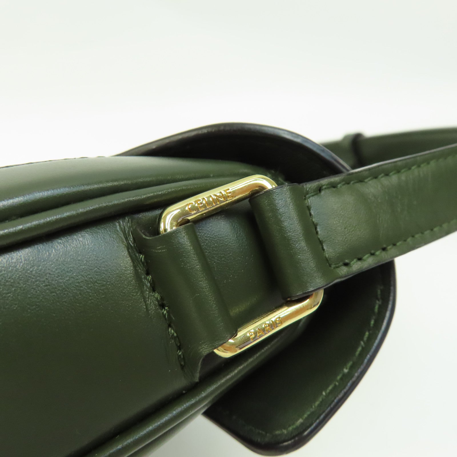CELINE 牛皮皮革Small Besace 16金扣肩背袋綠色