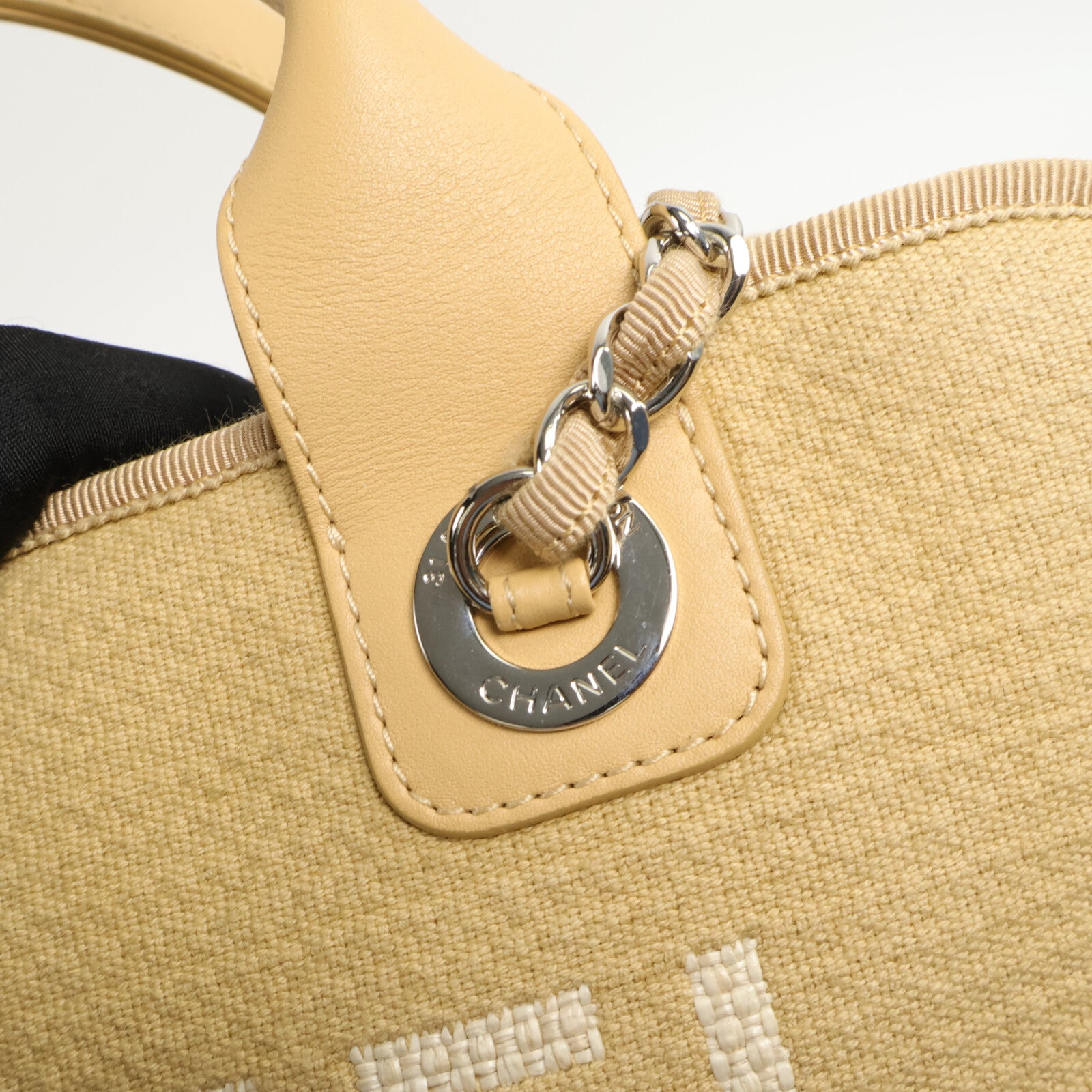 CHANEL 帆布Deauville Bowling Bag鏈帶手挽肩背兩用袋
